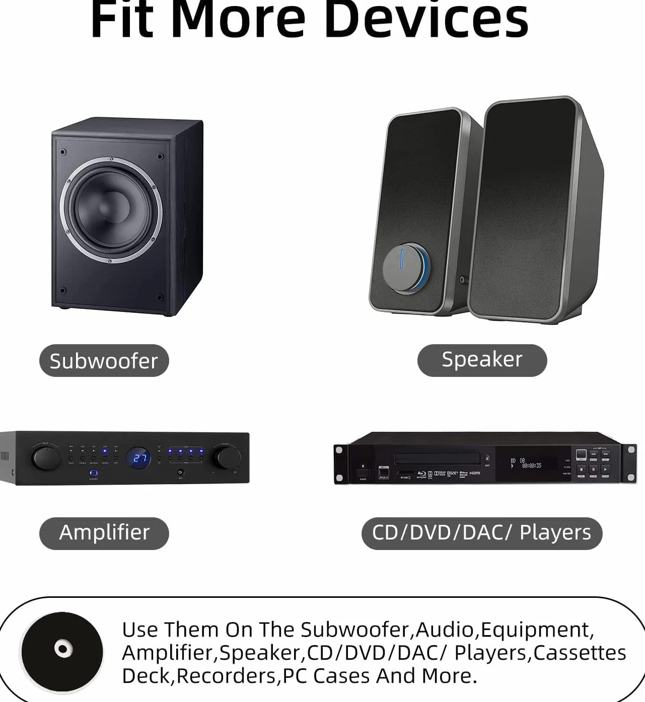 Pies para altavoces 40×20 mm amortiguadores de audio aislantes para subwoofer tocadiscos amplificadores HiFi (4 unidades)