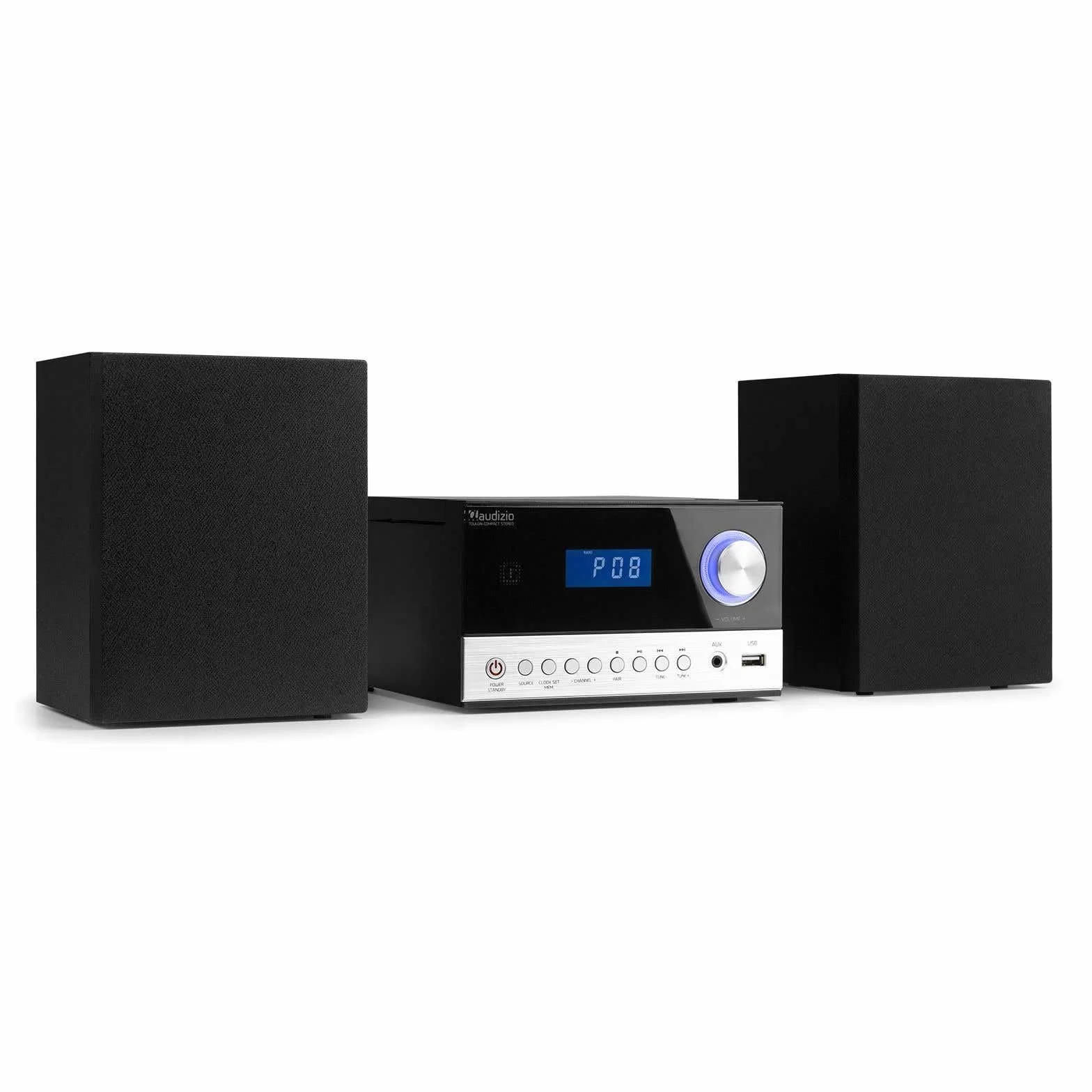 Toulon Micro HiFi Sistema Estéreo Compacto con Bluetooth, CD, USB, Radio FM Digital 30 Presets, Altavoces Bass Reflex