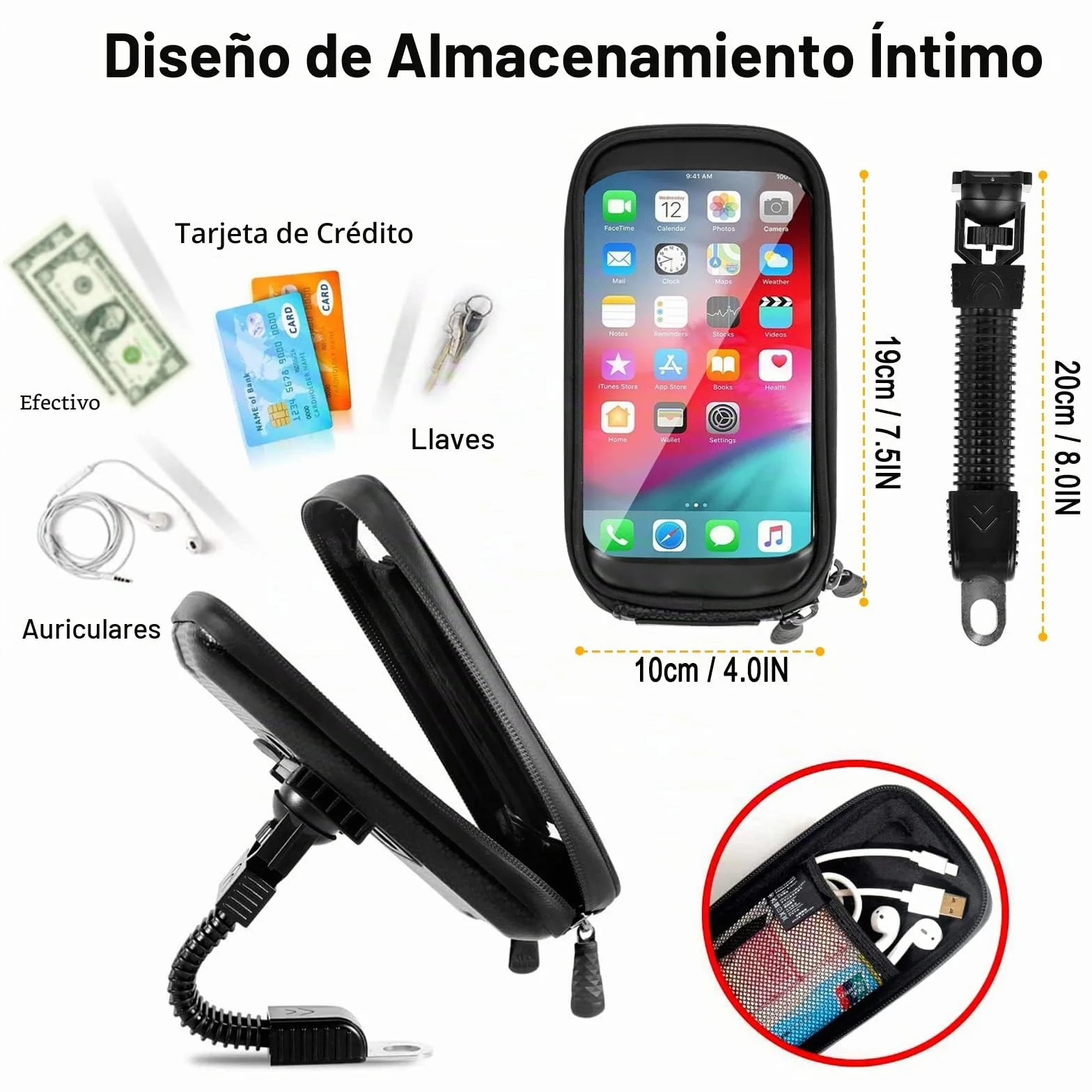 Soporte Móvil Moto Impermeable 360° Rotación para Teléfono hasta 6.7" Negro