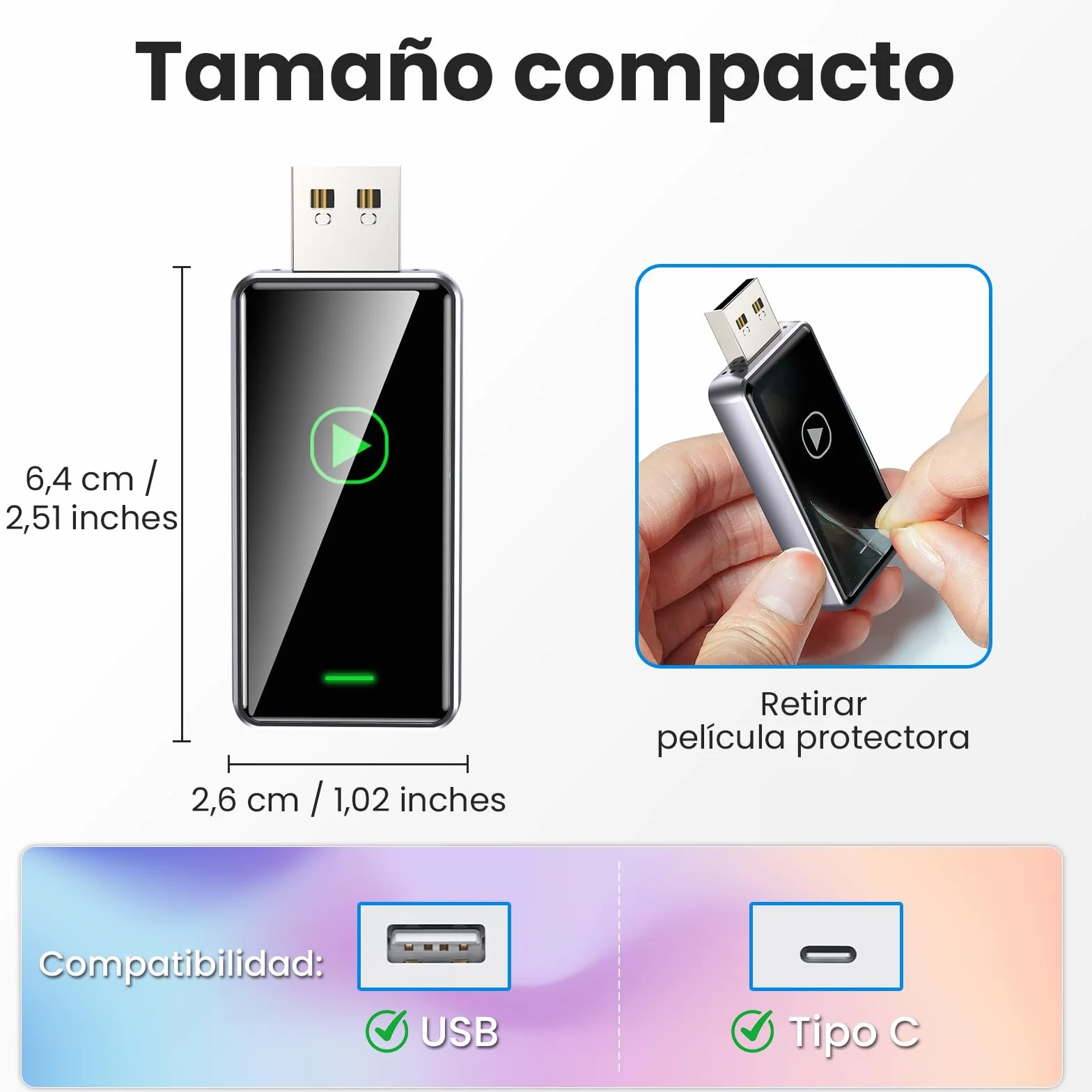 S1 Adaptador CarPlay Inalámbrico para Coche con CarPlay por Cable, Convierte CarPlay con Cable a Inalámbrico, USB A/C Plug and Play, Compatible iOS 10+ y Coches con Car Play