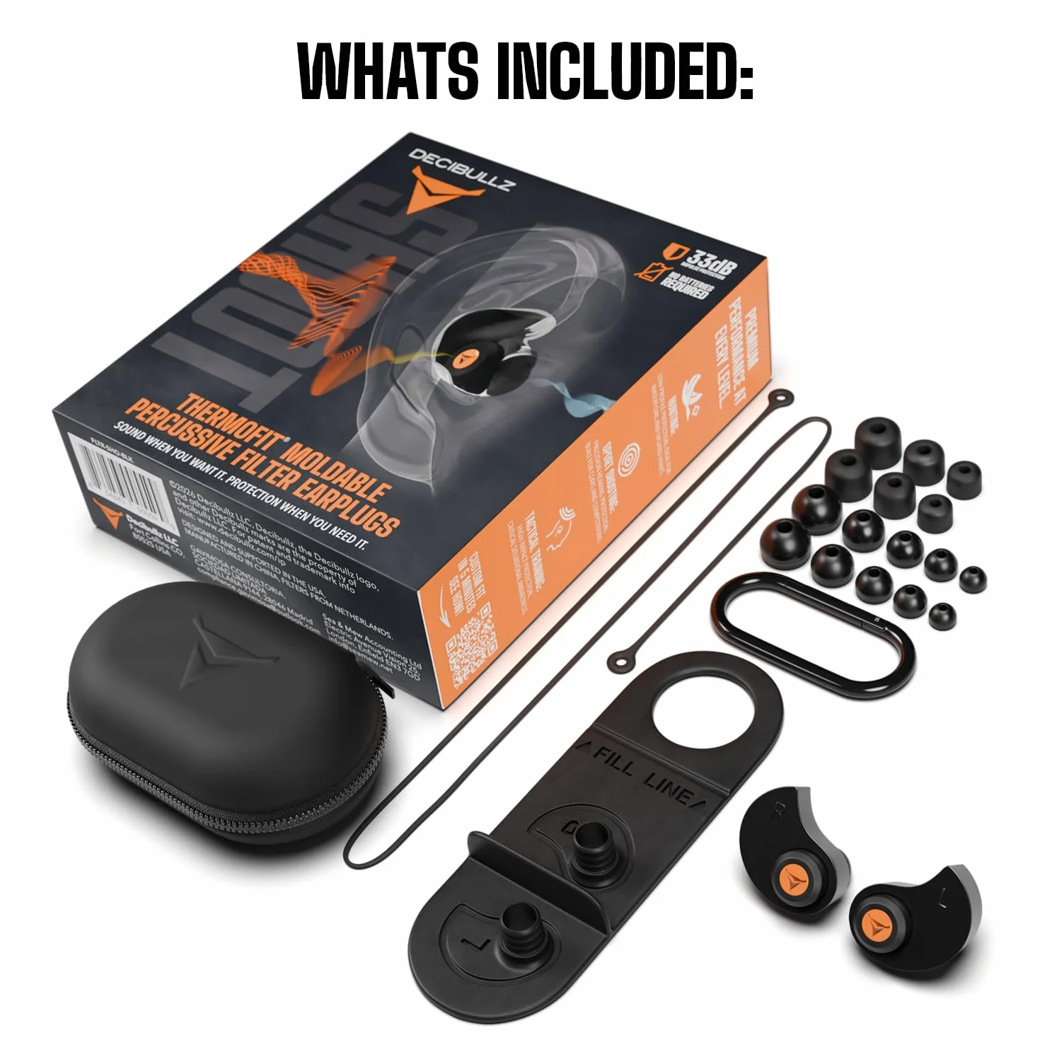 Decibullz - Bouchons d'Oreille Thermo-Moulés avec Filtres pour Tirs - Noir