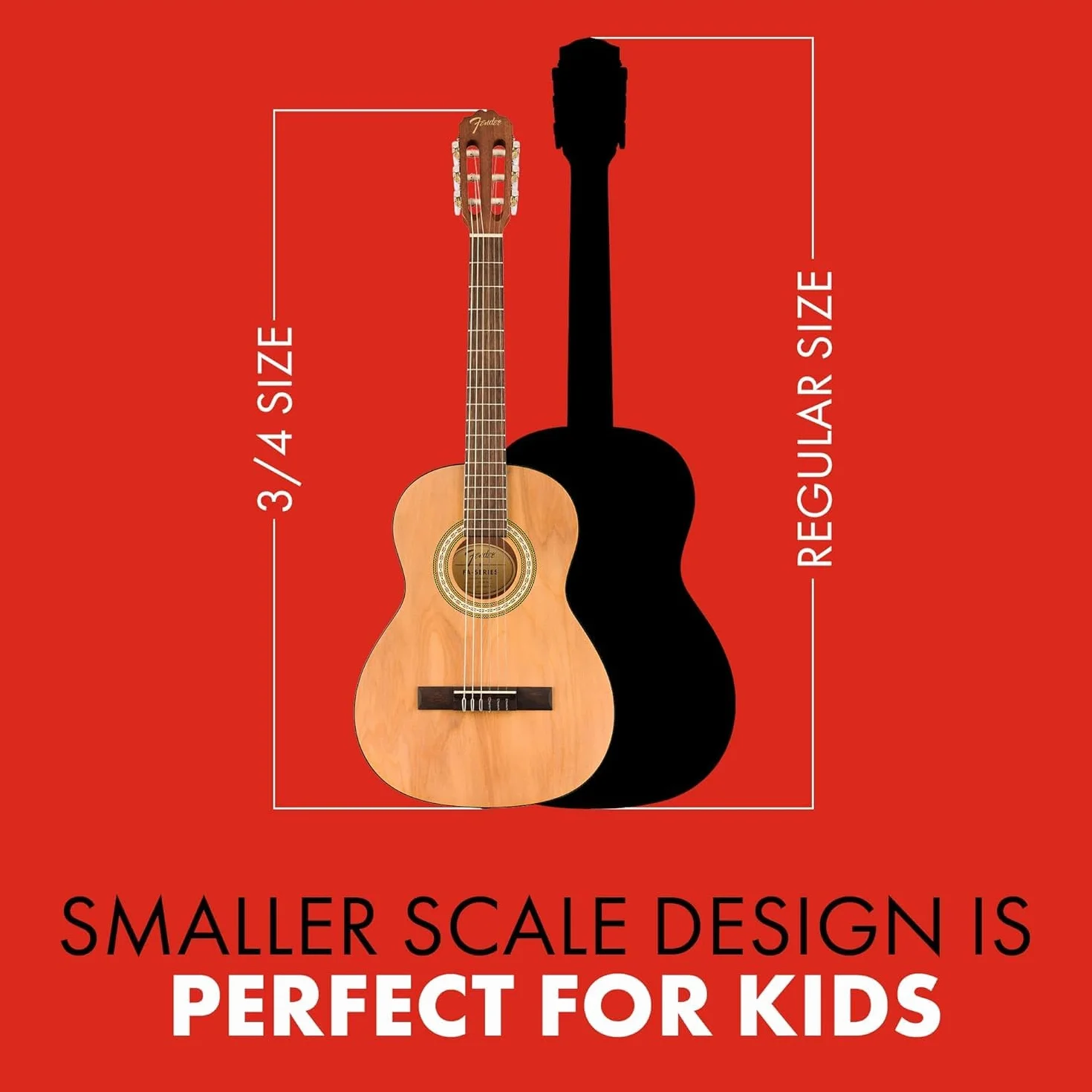 Fender Classic Design CN-25 de cuerdas de nylon, diapasón de nogal escala corta, guitarra acústica clásica tamaño 3/4, natural. Ideal para principiantes