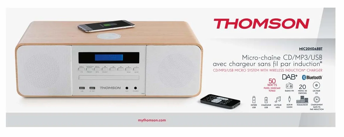 Thomson MIC201IDABBT Sistema de Audio Microcadena 60W Dab+ FM Blanco Madera