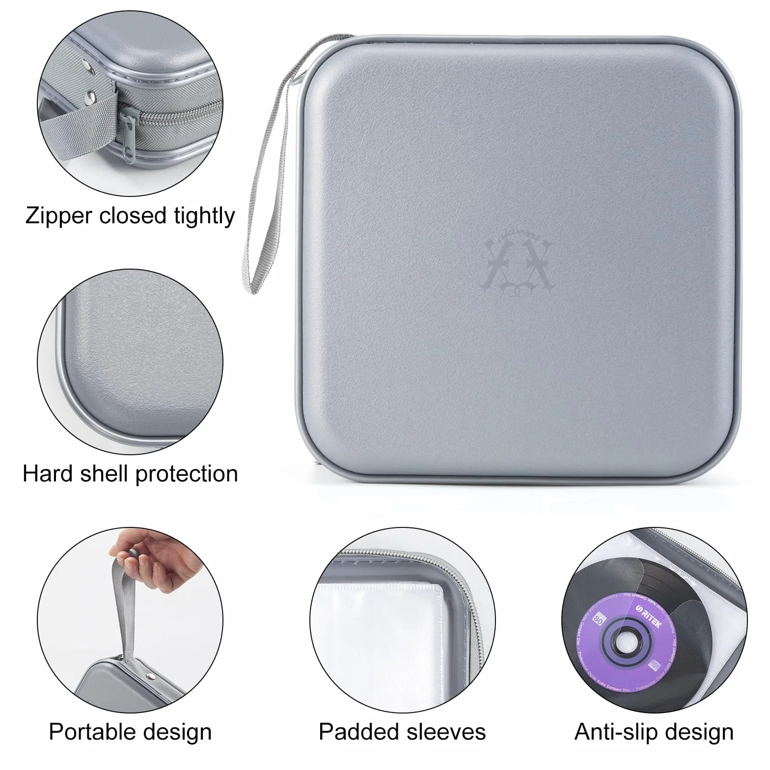 alavisxf xx Estuche de CD, 48 Capacidad de plástico duro Cremallera de viaje Estuche de billetera de almacenamiento de CD (Gris48, 48 Capacidad)