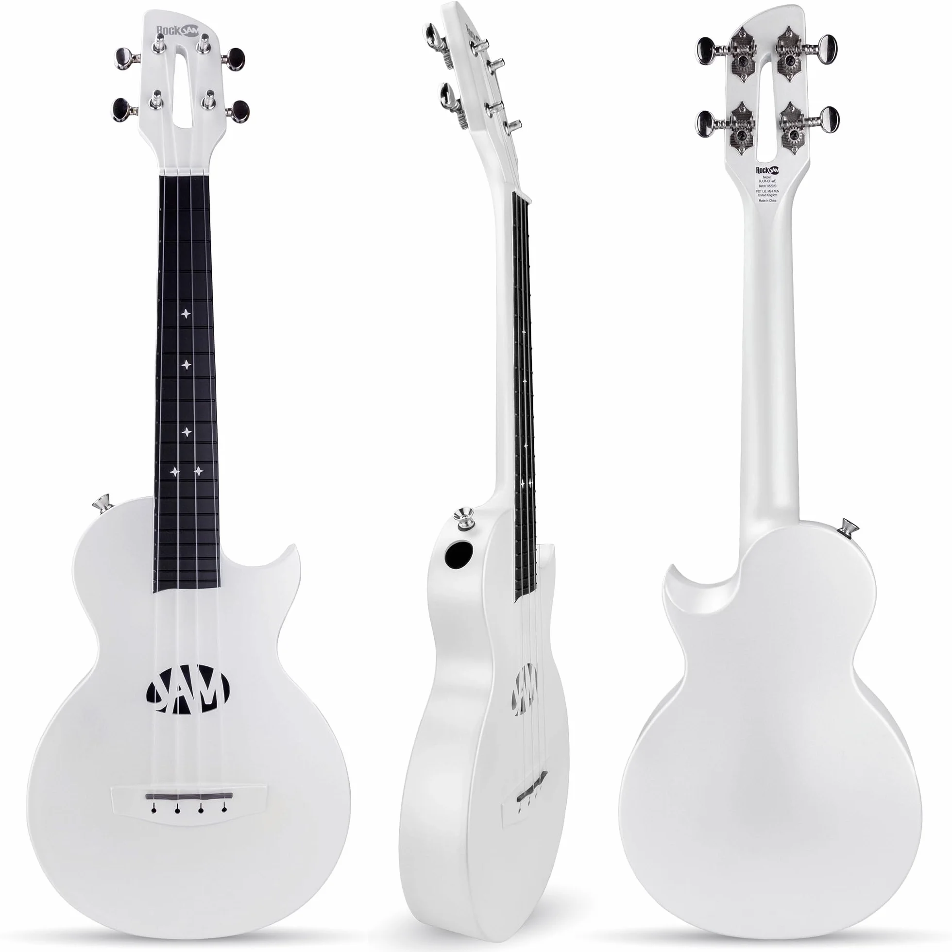 Ukelele RockJam de fibra de carbono con estuche, cejilla y correa