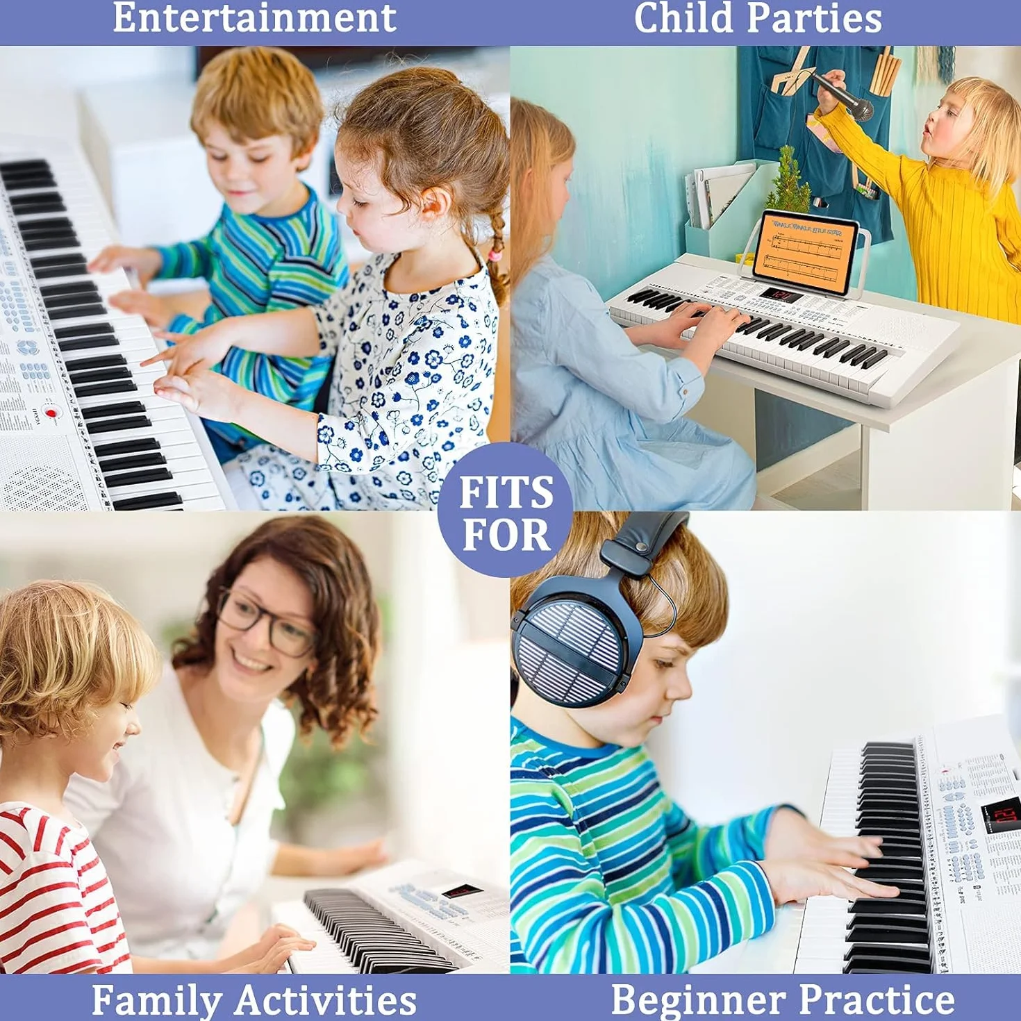 Vangoa Piano 61 Teclas Luminosas, Para Principiantes Niño, Mini Teclado Luminoso Musical, Modos De Enseñanza, 350 Tonos, Blanco