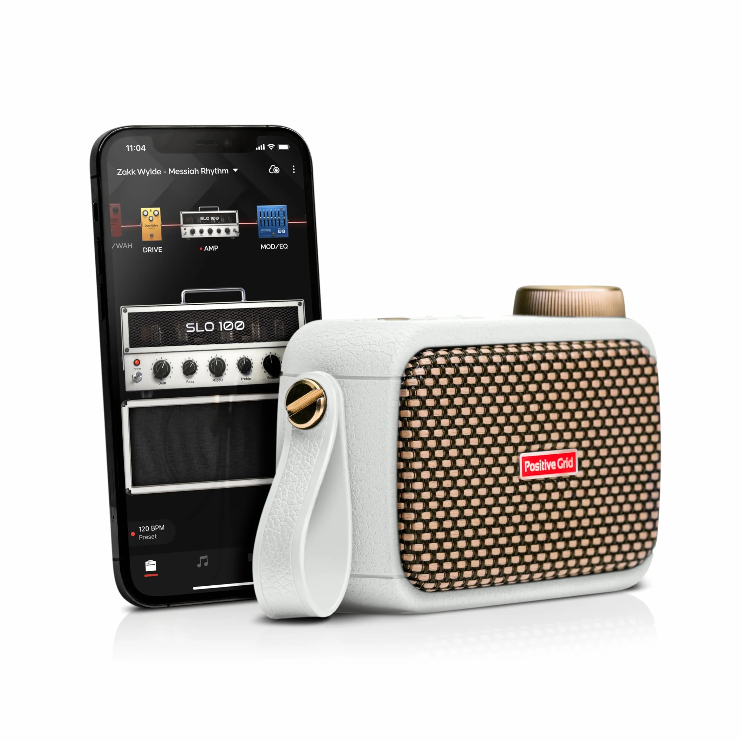 Positive Grid Spark GO Pearl 5 W Amplificatore Smart Ultra portatile per Chitarra, amplificatore per cuffie e altoparlante Bluetooth con App Smart per Chitarra elettrica, acustica o Basso - Perlado
