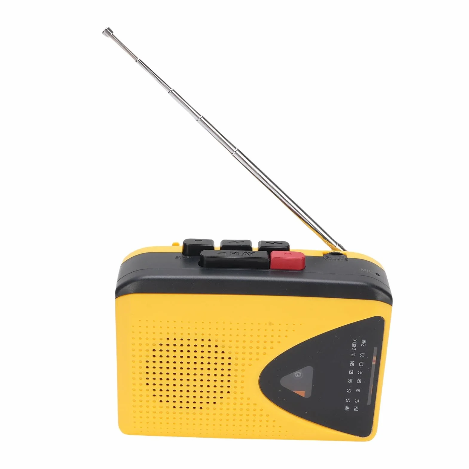 Reproductor de Cassette Retro con Radio AM FM Bluetooth y Grabación, Portátil, Amarillo Negro