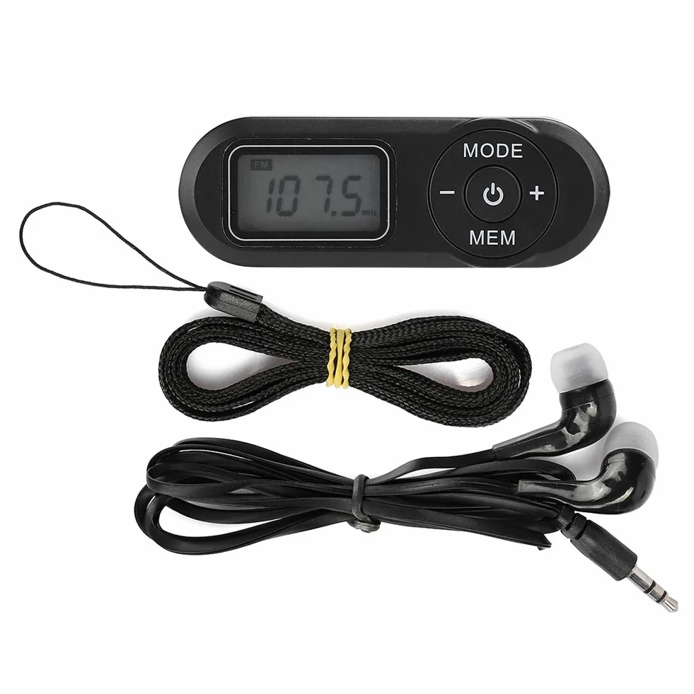 Mini Radio FM Portátil DSP 1,1 Pulgadas LCD Digital Reproductor Música Auricular Negro