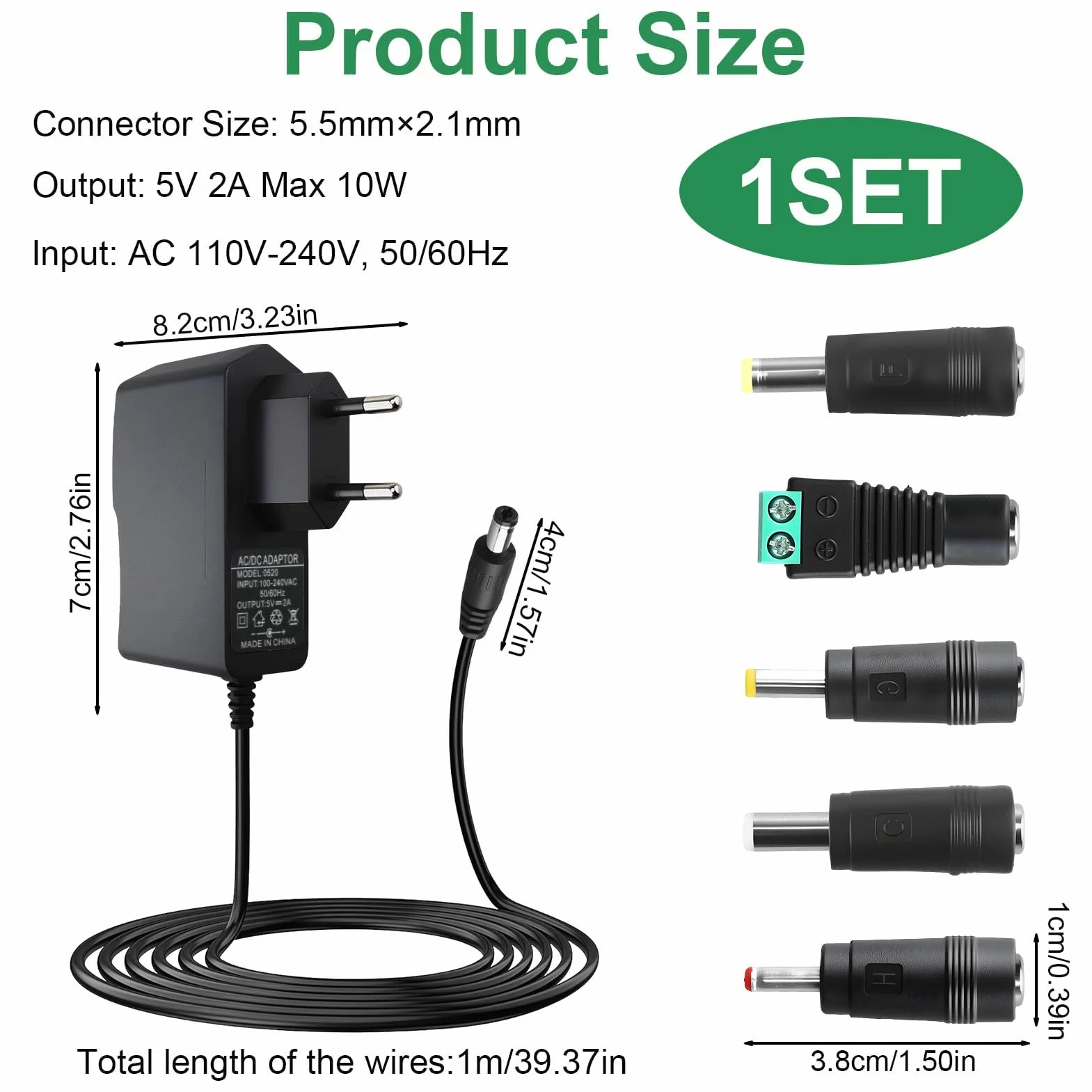 5V 2A Adaptador de Corriente Universal- Adaptador CA/CC 230V,240V 50-60Hz Cargador para TV Box, Cámaras y Dispositivos Electrónicos