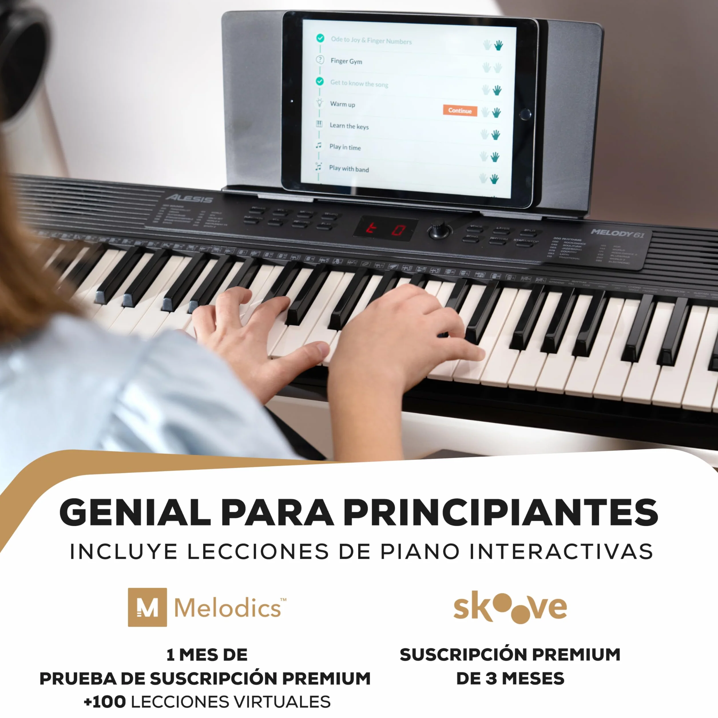 Alesis Melody 61 Teclado Piano Eléctrico para Principiantes con 61 Teclas, Altavoces, Soporte, Banqueta, Auriculares, 300 Sonidos y Lecciones de Música