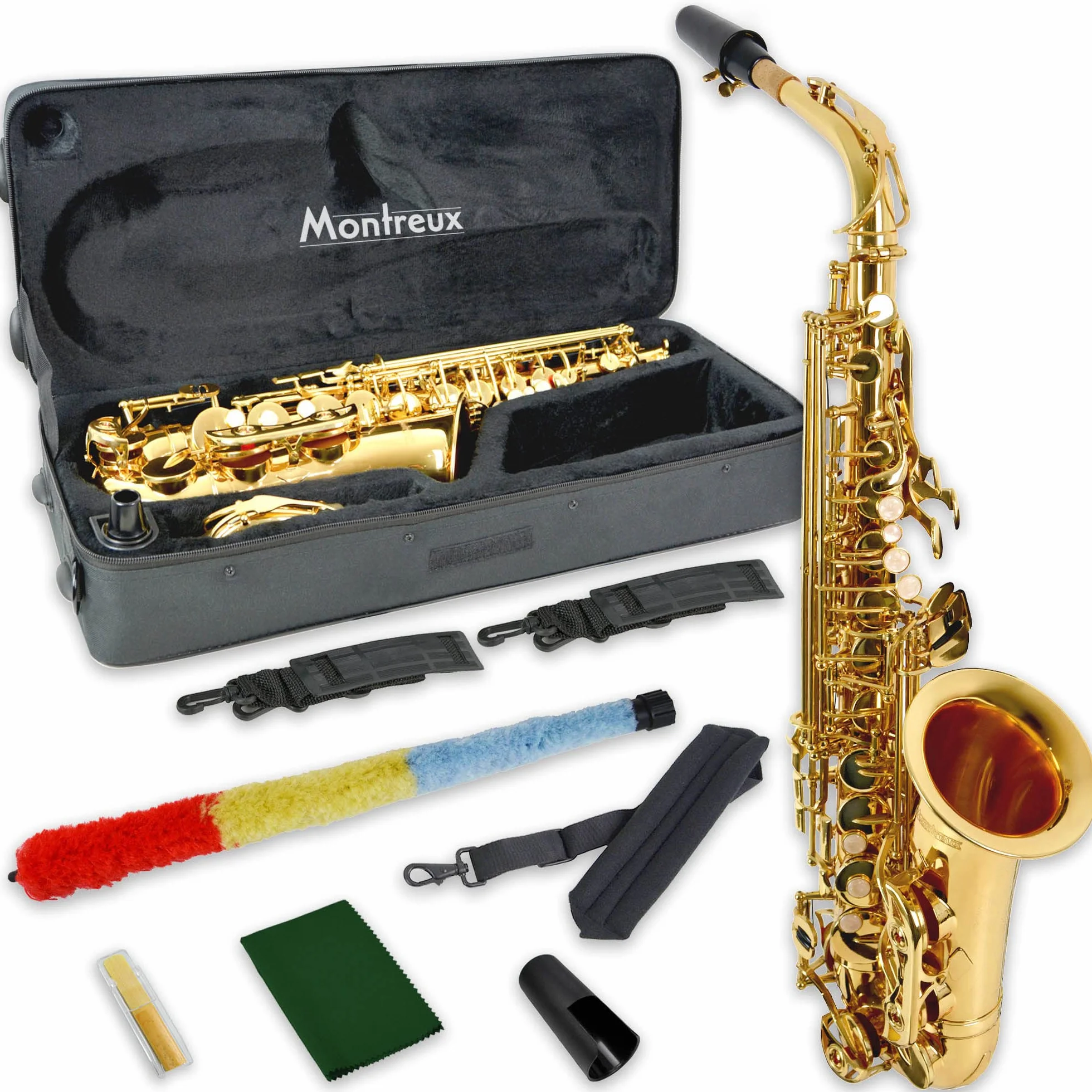 Montreux Student Eb Alto Saxofon Para Principiantes Con Estuche De Transporte Protector Ligero, Boquilla, Caña, Honda, Ahorro De Almo