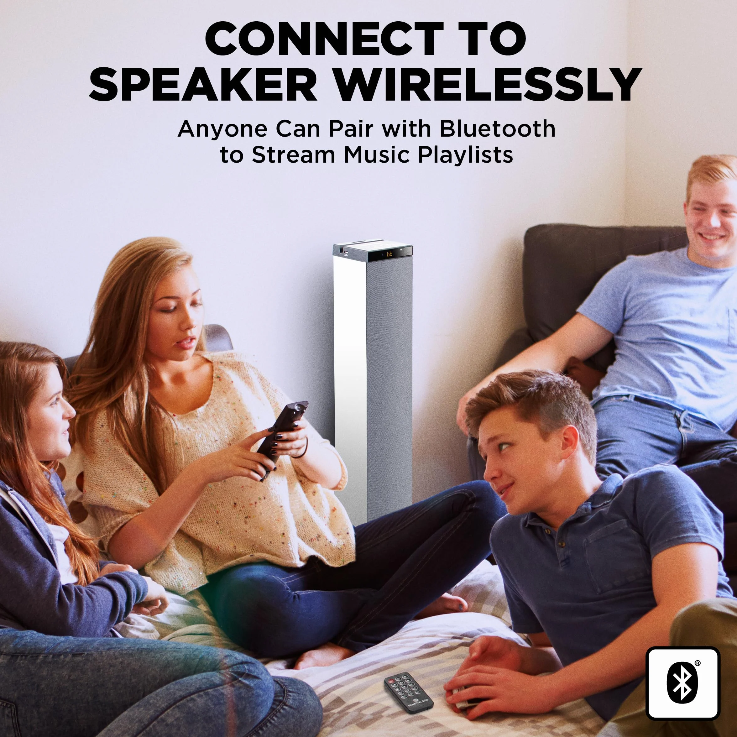 GOgroove Altavoz Bluetooth Torre con Subwoofer 120W Pico, USB 2.0, AUX, Radio FM Blanco