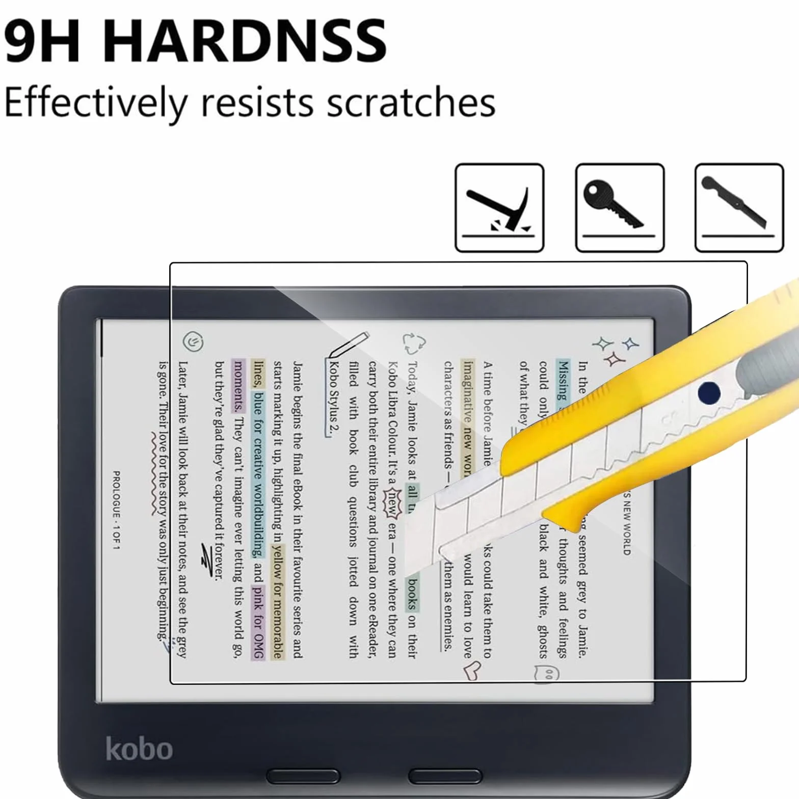 Protector de Pantalla para Kobo Libra Colour, [2 Pack] Cristal Templado Película Anti-arañazos, Alta Dureza HD Transparente Vidrio Templado para Kobo Libra Color