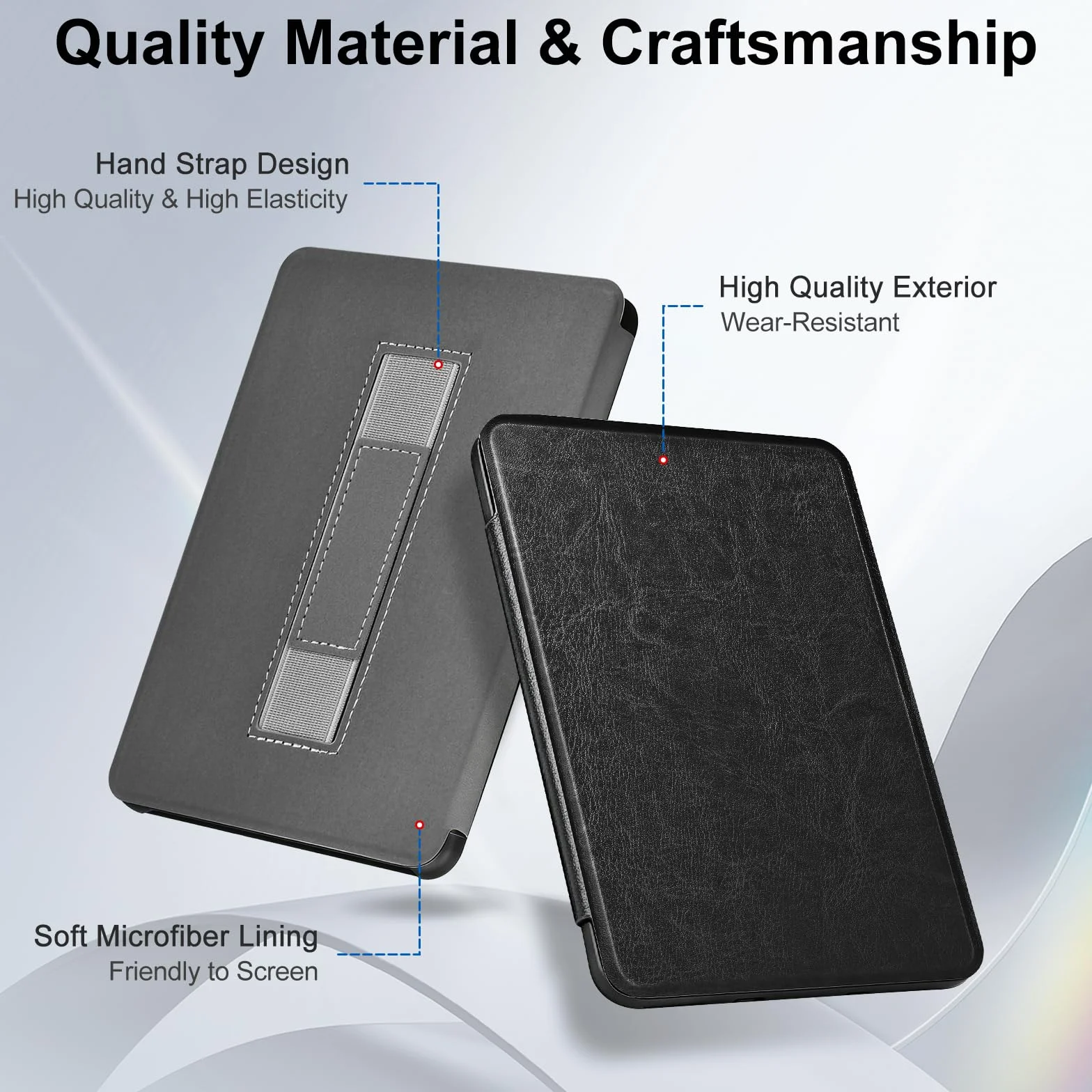 Funda para 6 Pulgadas e-Reader 2024/2022 Ebook Reader 6", Carcasa Funda Ligera con Correa de Mano, Auto Sueño/Estela, Premium PU Funda de Cuero für 6" eReader, Negro