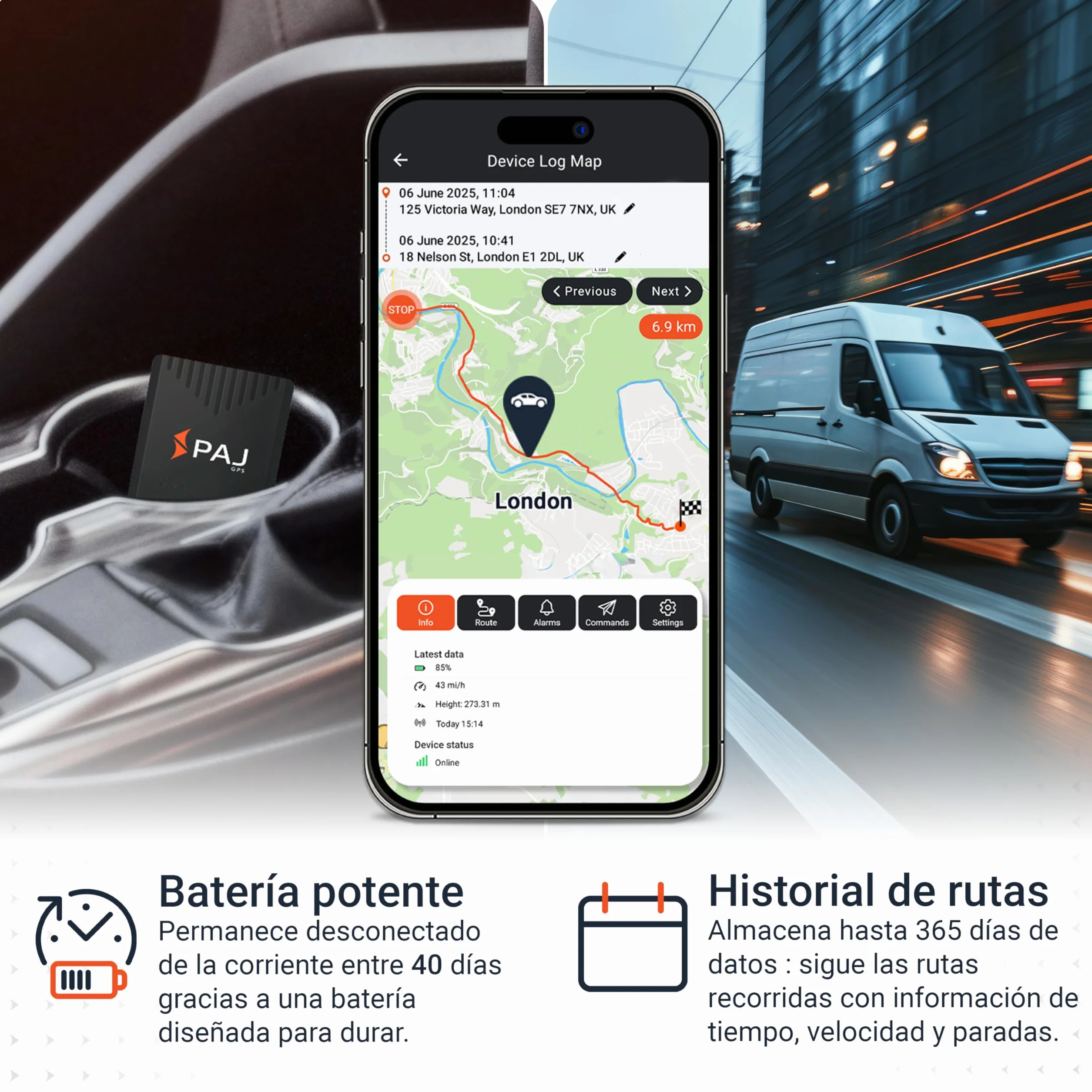 PAJ Compact Finder 4G Localizador GPS para Coches y Motos Rastreador GPS Batería 40 días Antirrobo