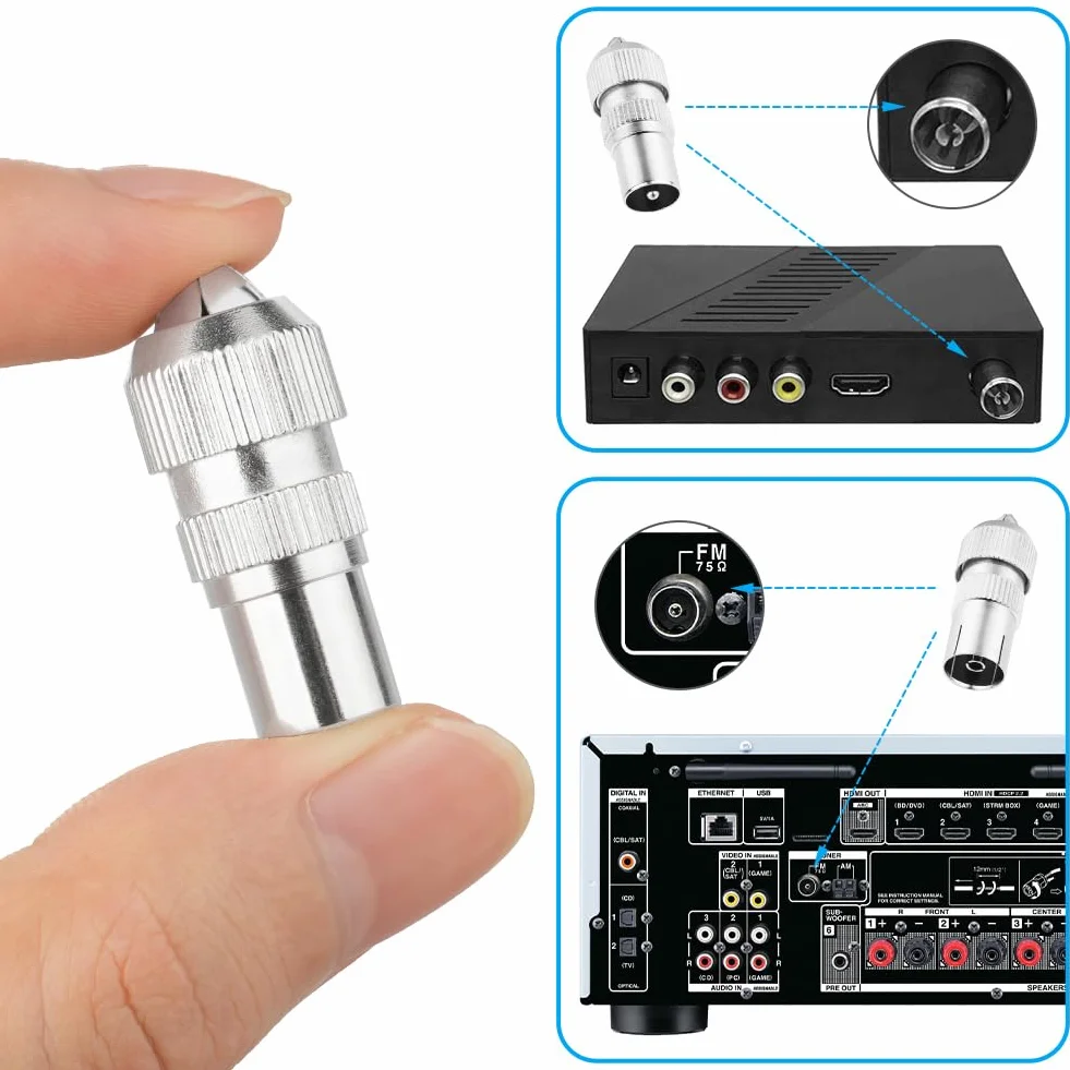 AXFEE Juego de 8 distribuidores de antena, 1 adaptador en T + 1 conector coaxial para TV digital
