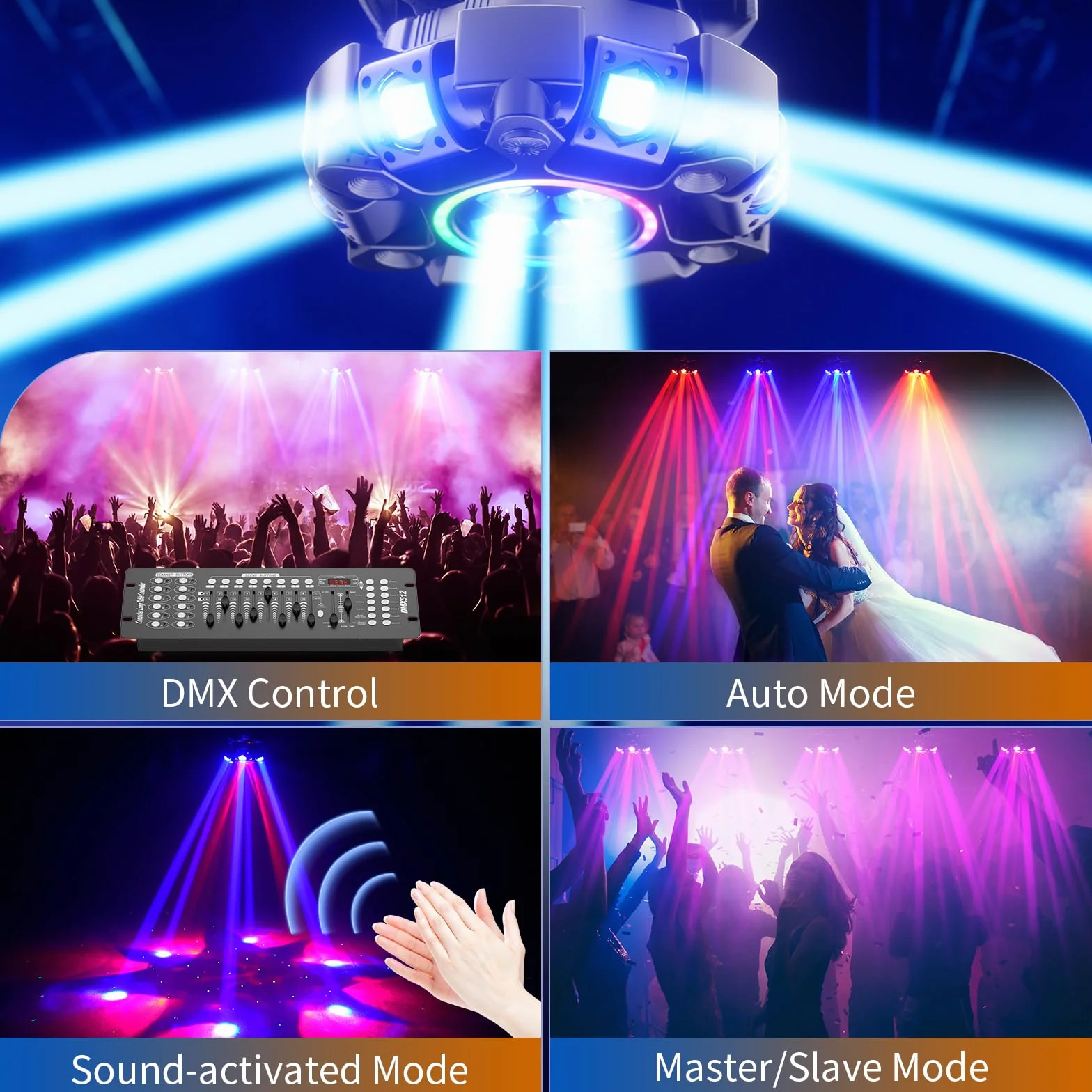 180W Cabezas Moviles LED Beam Luz Discoteca RGBW DMX Iluminación de Escenario Focos de Efecto para Fiesta DJ Clubes Navidad