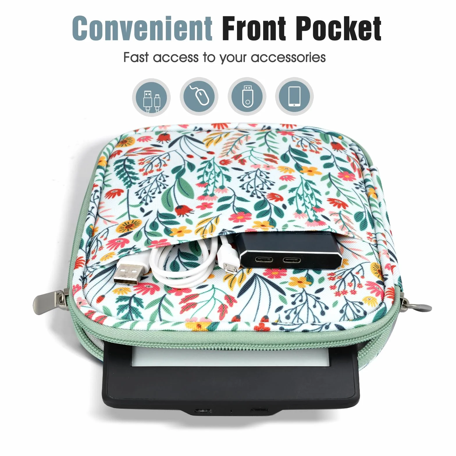 TiMOVO Funda de Tableta 6-7 Pulgadas con Bolsillo para E-Reader Paperwhite/Colorsoft Signature Edition, Flores