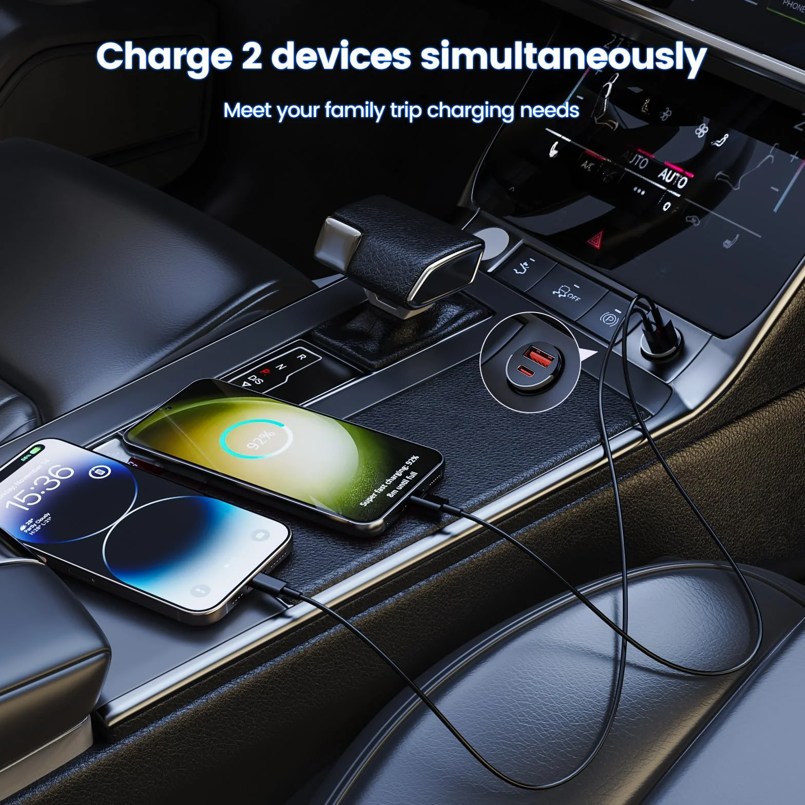 MOSWAG Cargador Coche Carga Rápida USB C PD Compatible iPhone 16 15 14 Pro Max iPad Samsung Galaxy S24 S23