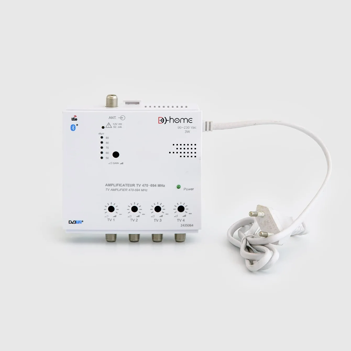 D-Home - Amplificador de TV TNT interior 4 salidas 26dB conectado Filtrado 4G-5G, Funciona con App TV Finder para encontrar la mejor señal.