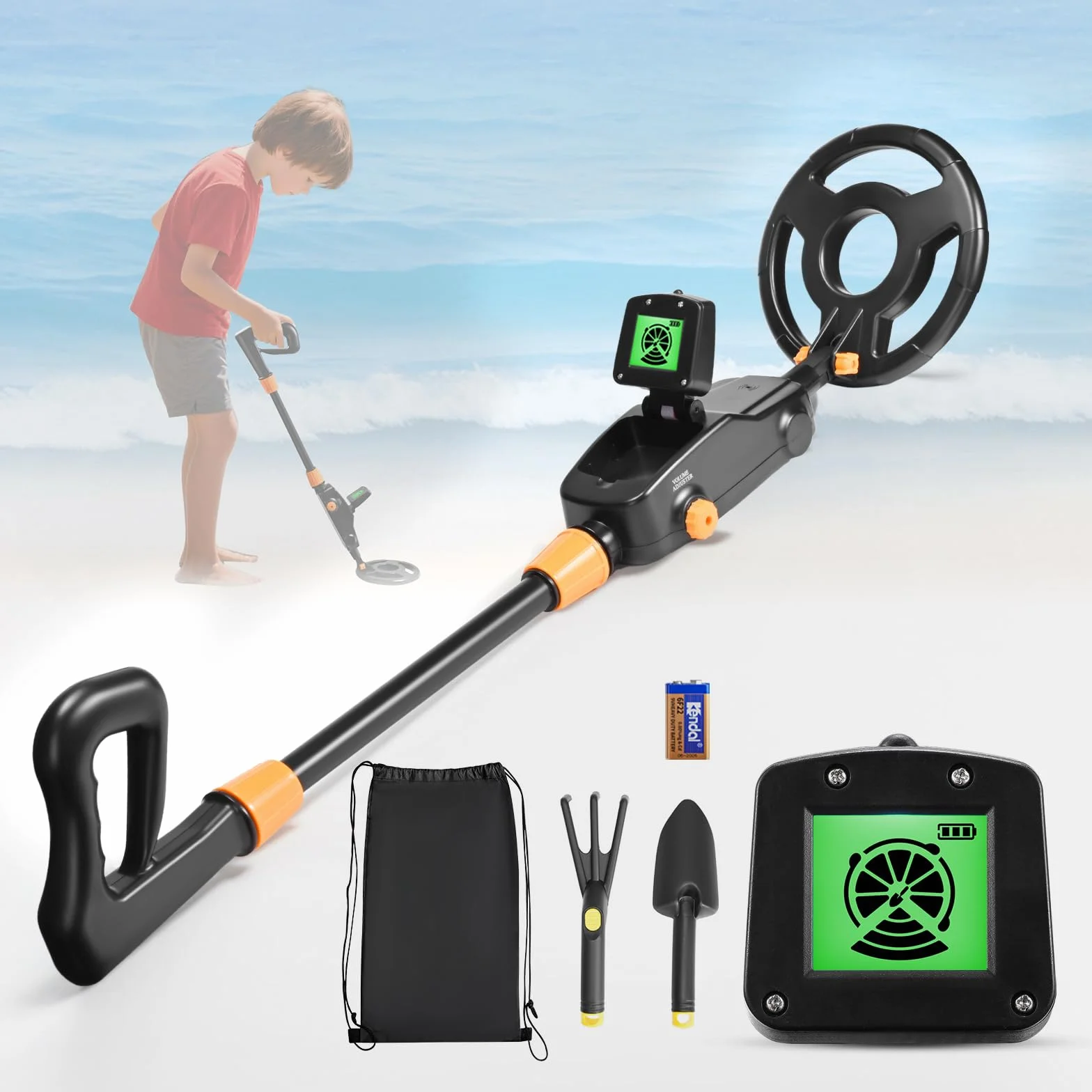 Detector Metales Niños, Ligero Detector de Metales para Niños con Pantalla LCD y Bobina de Búsqueda Impermeable, Metal Detector for Kids de Alta Sensibilidad con Pala, Rastrillo y Bolsa