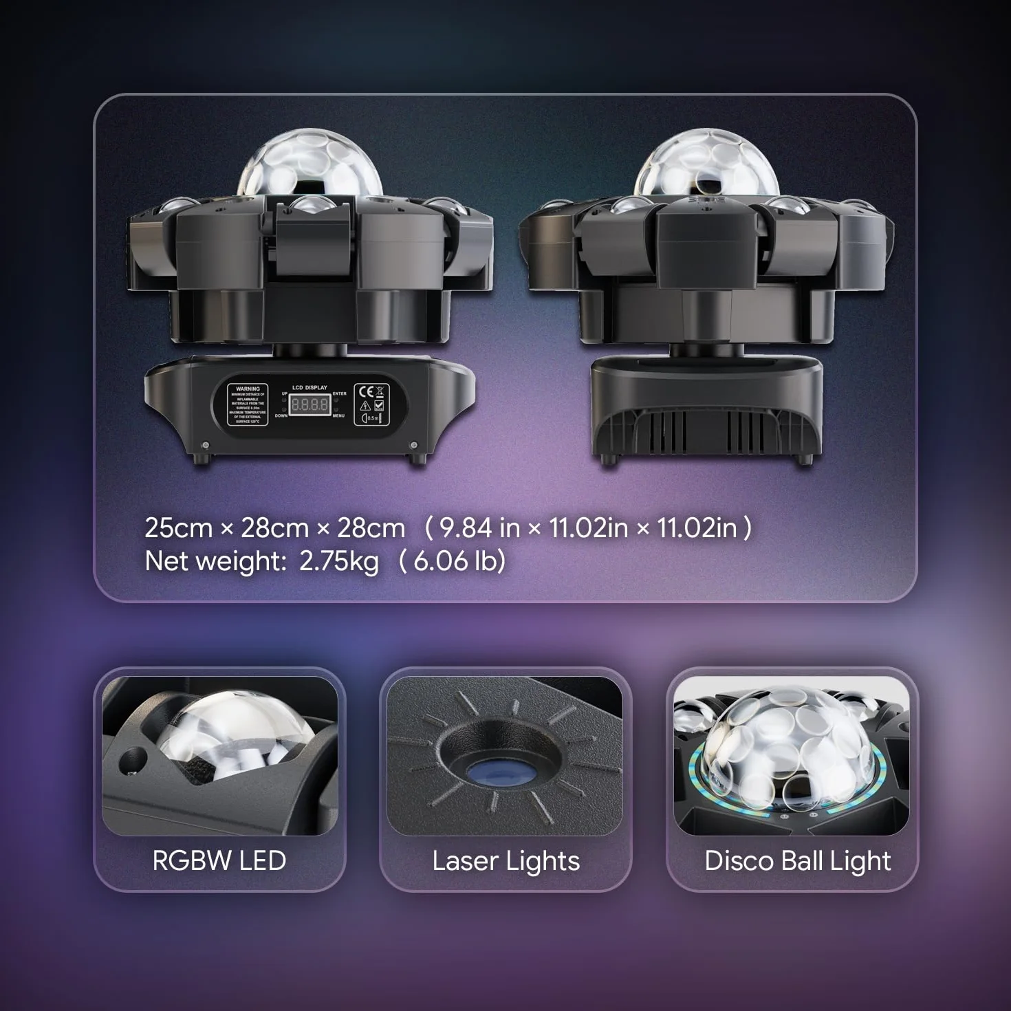 Lyre LED 150W Beam Luz de escenario RGBW con control remoto y bola discoteca, iluminación de noche DJ 25 canales juegos de luz para bar, club, discoteca, fiesta, disco