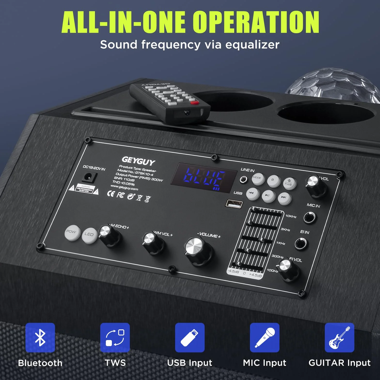 Máquina de Karaoke Portátil, Altavoz Karaoke con 2 Micrófonos, Altavoz Bluetooth, Soporte para Tableta, Luces de Discoteca, Control Remoto, diseño Exclusivo, Ruedas GTSK10-4