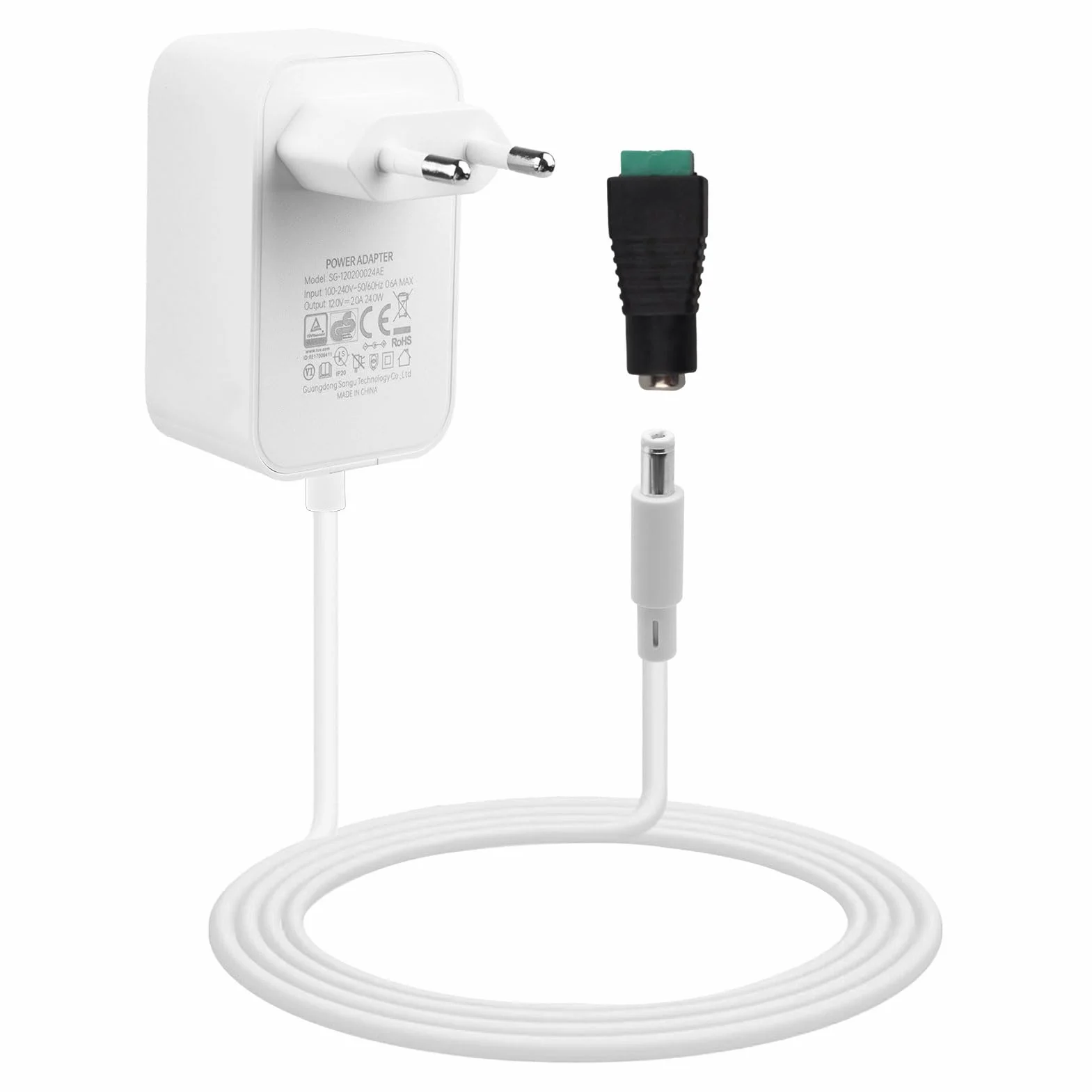 12V 2A Fuente de Alimentación Universal 24W AC/DC Adaptador de Corriente 100-240v 50/60hz Transformador 2000mA para Tiras Strisce LED, Cámaras CCTV Altavoces, Router 5,5x2,5mm Blanco