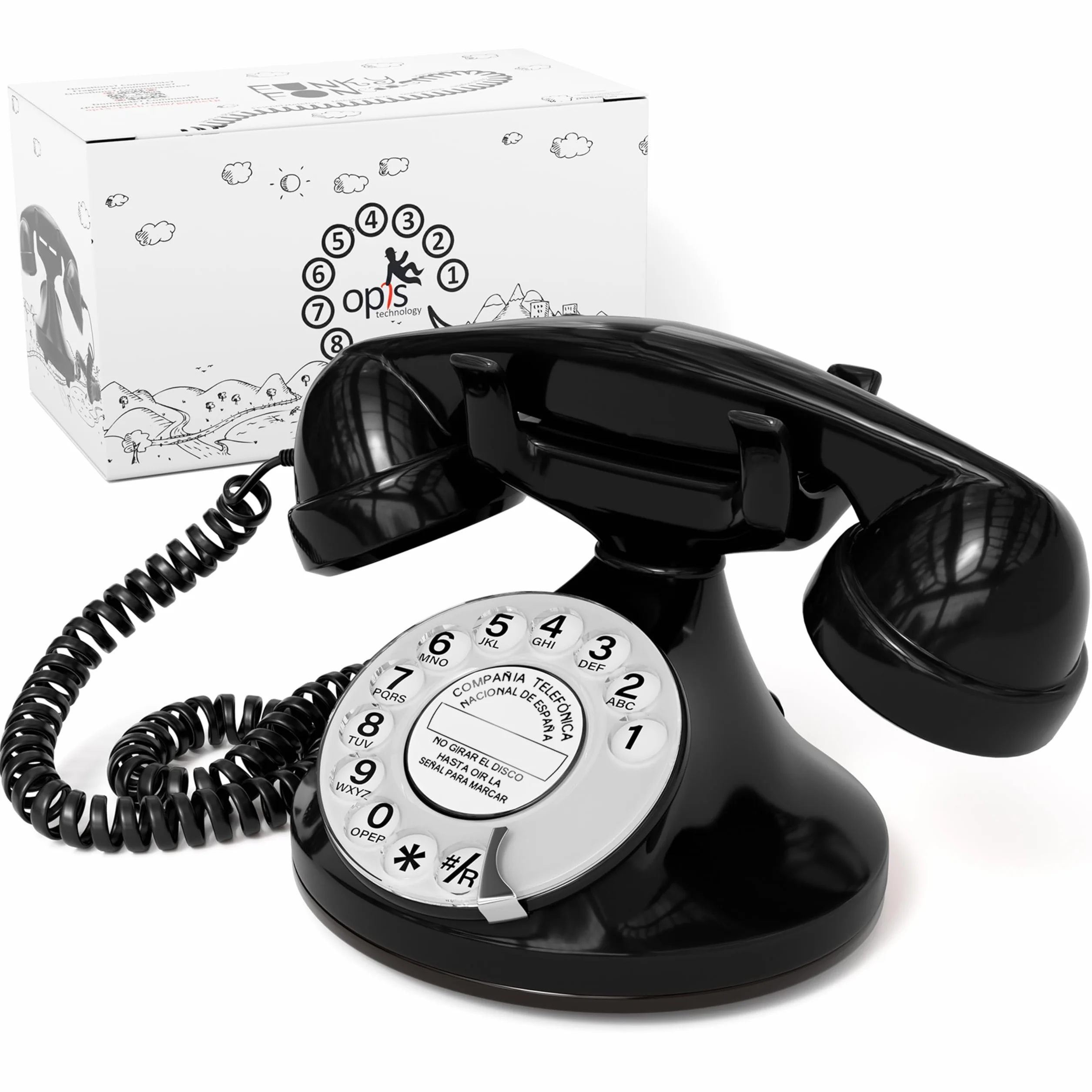 FunkyFon Cable Teléfono Fijo Retro Vintage Antiguo Clásico para Casa Negro