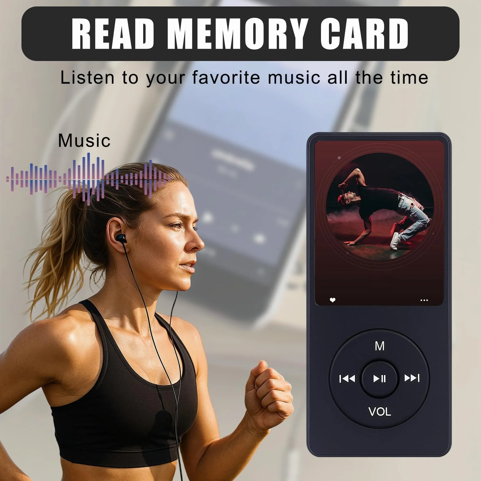 Reproductor MP3 32GB Bluetooth 5.3 Pantalla TFT 1,8 Pulgadas Auriculares Altavoz Libro Electrónico Grabación 128GB