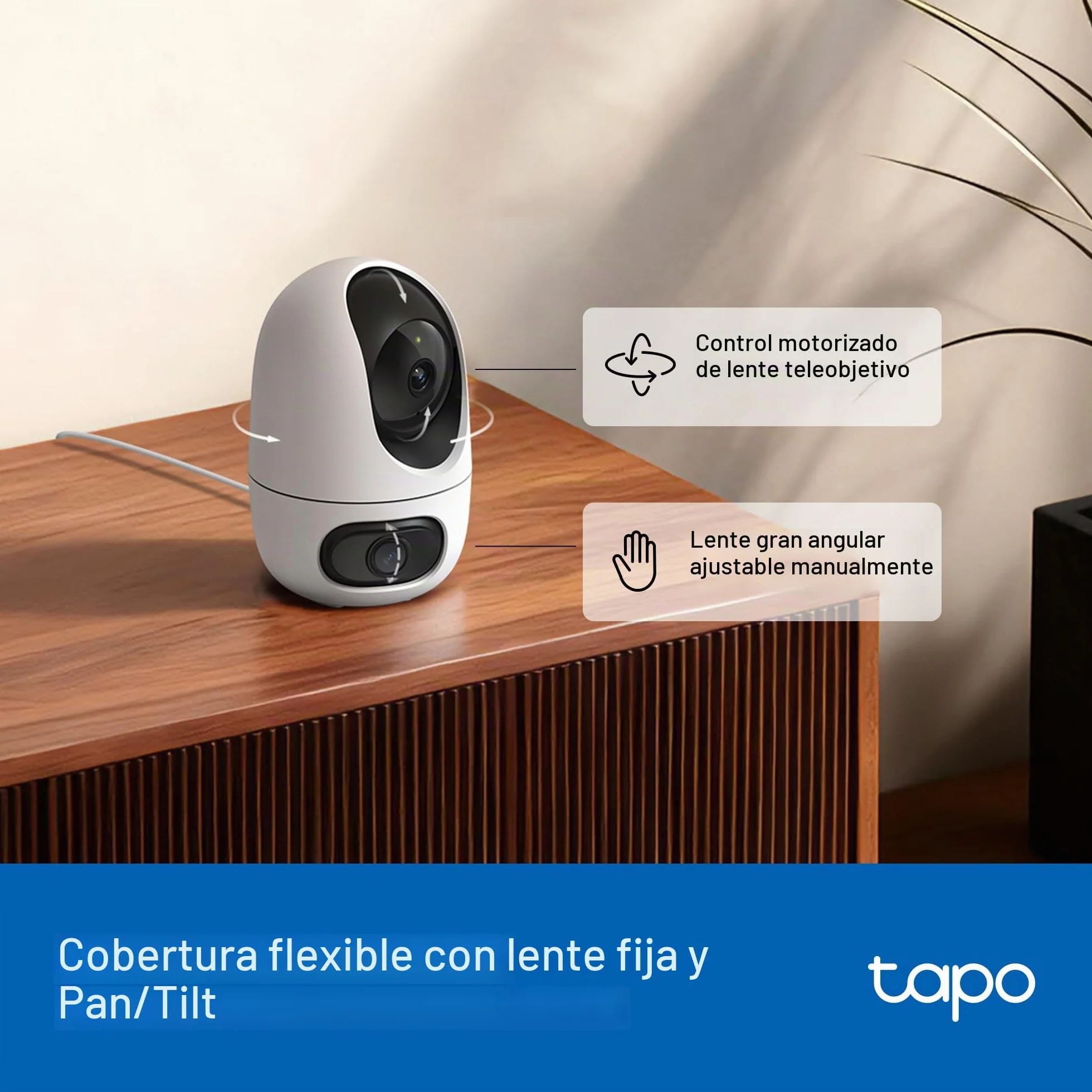 Tapo C245D Cámara de vigilancia WiFi Interior Doble Lente 2K Seguimiento automático 360° Detección IA Personas Mascotas Vehículos Visión Nocturna Audio bidireccional Almacenamiento Local