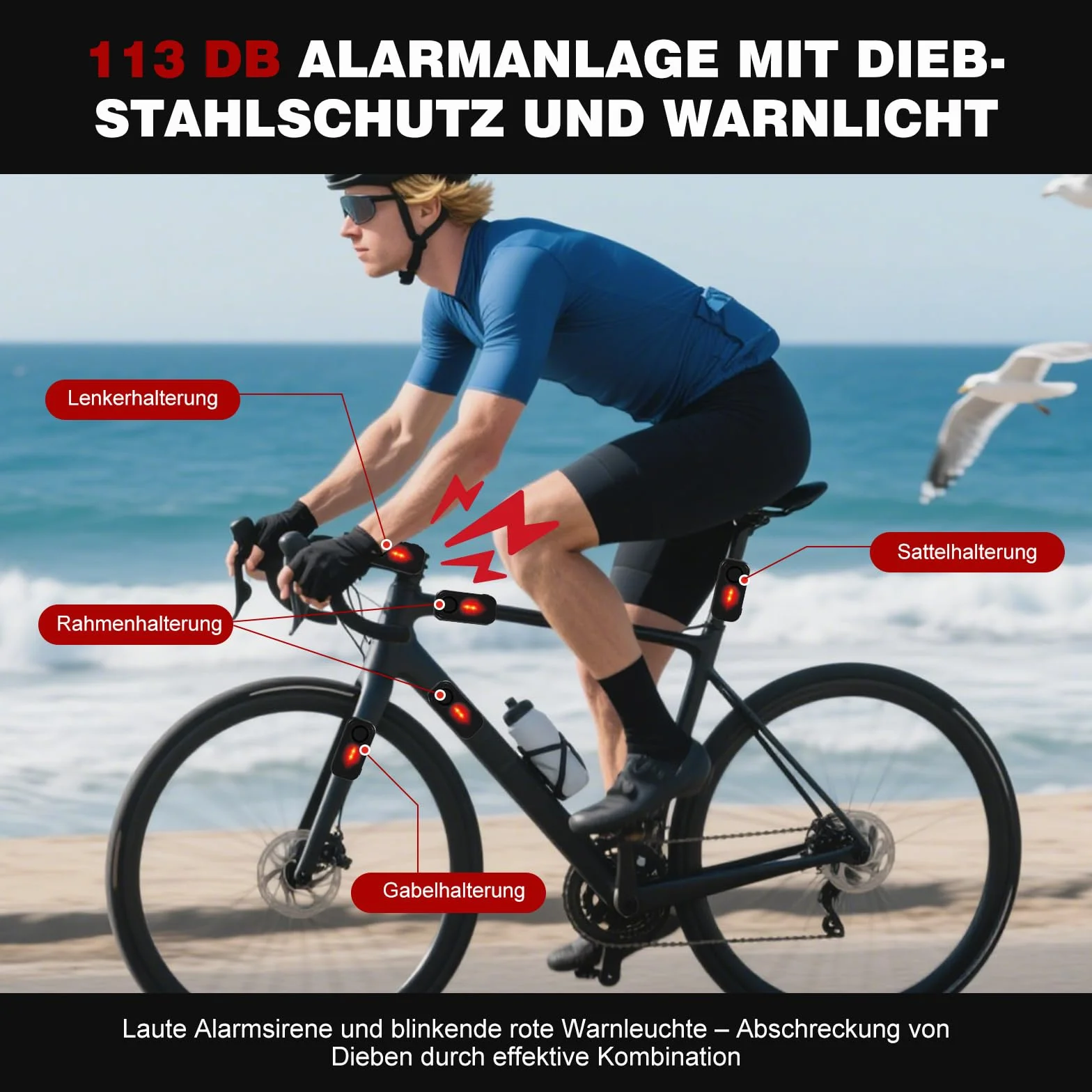 Sistema de alarma para bicicletas, antirrobo inalámbrico con sensor de vibración, sirena impermeable para bicicletas, volumen alto 113 db con mando a distancia para scooter, coche, bicicleta