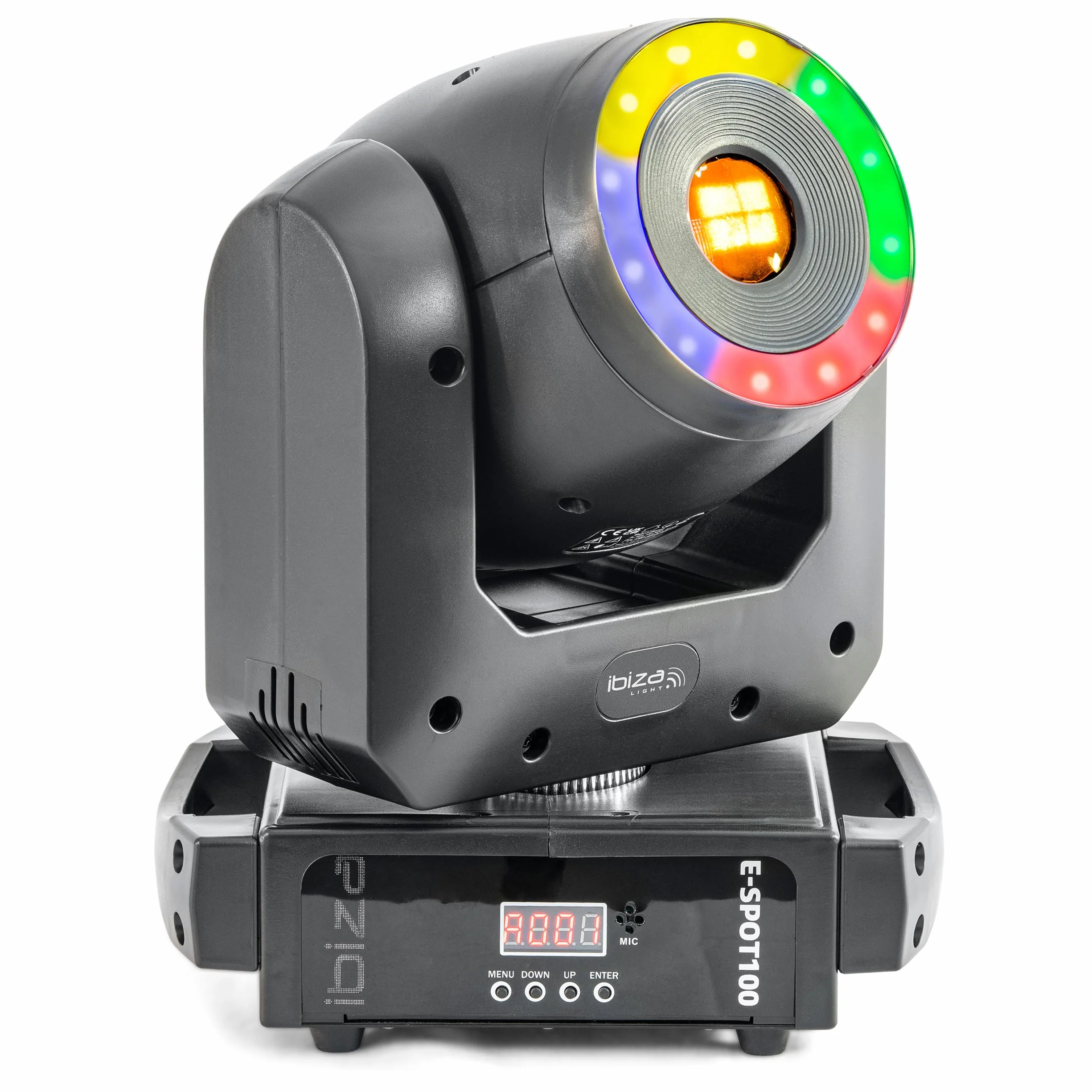 Ibiza - E-SPOT100 - Scheinwerfer 100 W + LED-Ring RGB multicolor 12 x 0,3W - 15 DMX-Kanäle - Drehbares Tablett - Gobos und Strobo-Effekt - Party, Show, Event