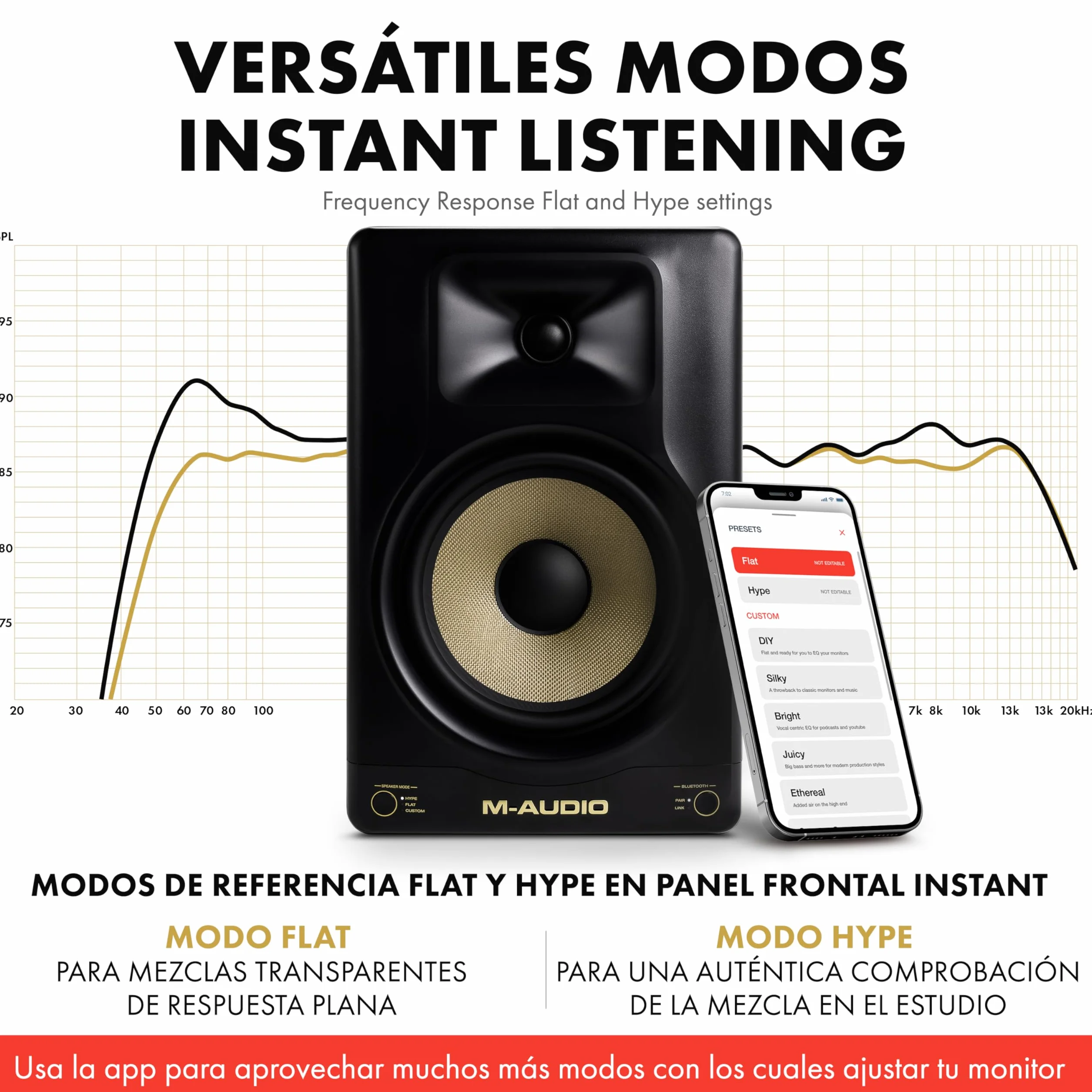 M-AUDIO Forty Eighty 8" 150W Altavoz Bluetooth Monitor de Estudio para producción y Mezcla con Crossover DSP de precisión, EQ, App de Control