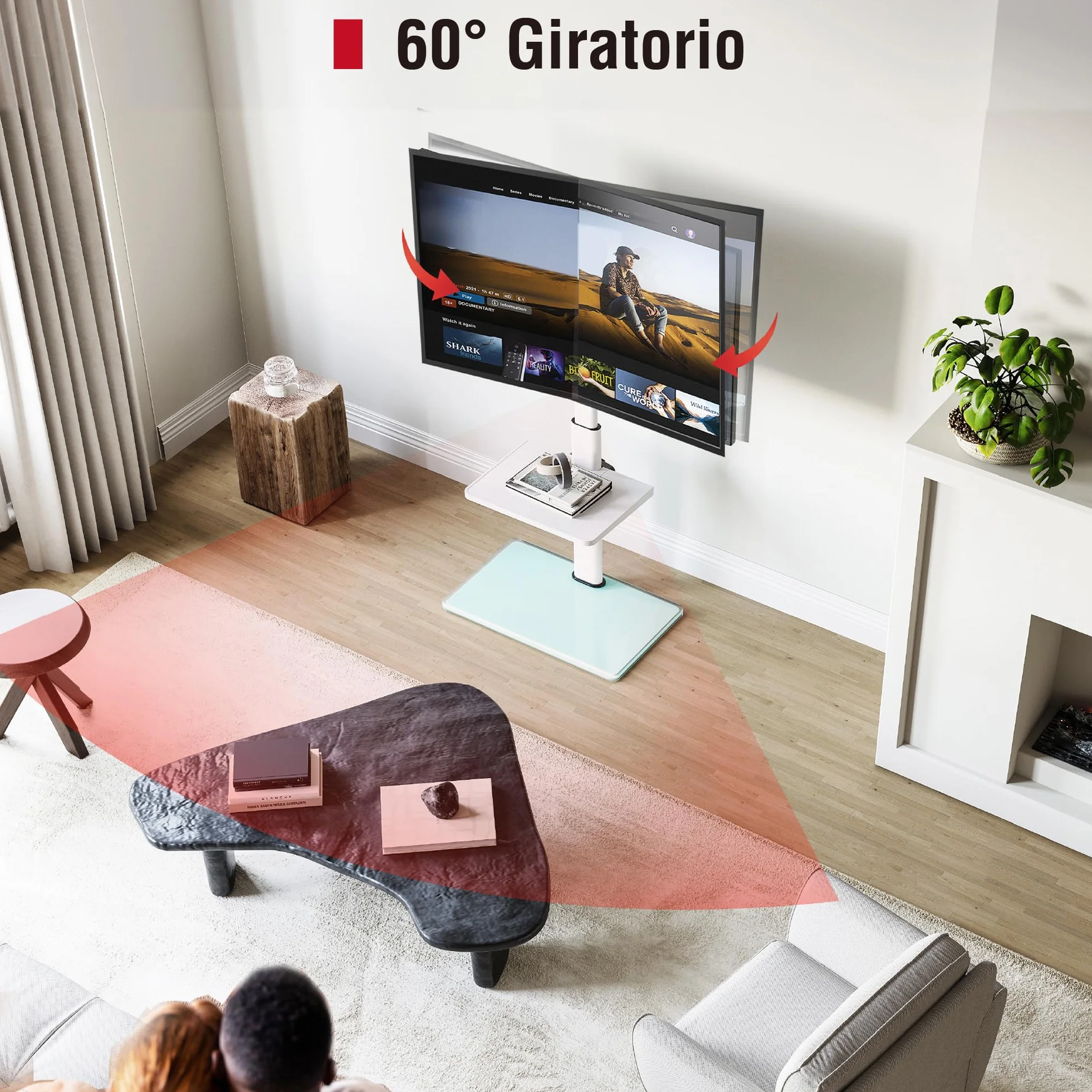 AOKCOS Soporte TV Pie Suelo para 32-70 Pulgadas, Inclinable Giratorio Altura Ajustable, con Laminado máx VESA 400x400mm 40kg Blanco