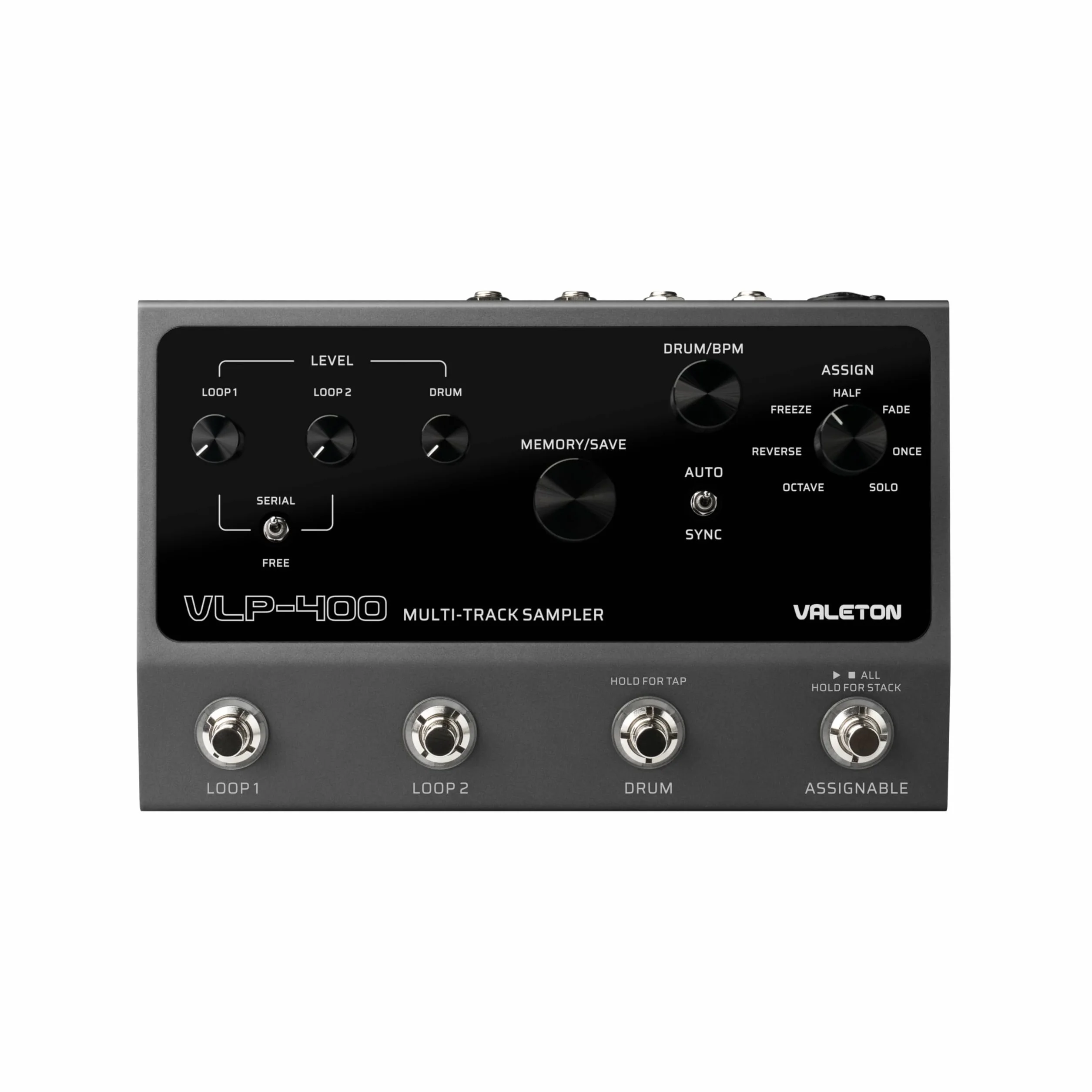 Valeton VLP-400 Pedal looper dual para guitarra, bajo y voz (estación de loops, 32 bits, 99 proyectos, caja de ritmos, 7 efectos de loop, looper de guitarra, Assign, MIDI, XLR), negro