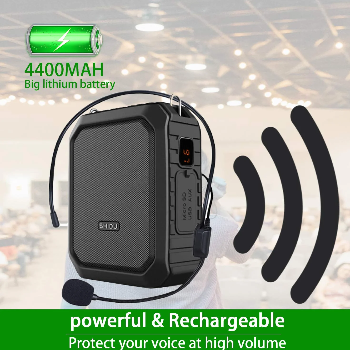 SHIDU 18W Amplificador de voz inalámbrico Sistema PA impermeable con micrófono inalámbrico UHF Altavoz Bluetooth para aula al aire libre Guía turístico
