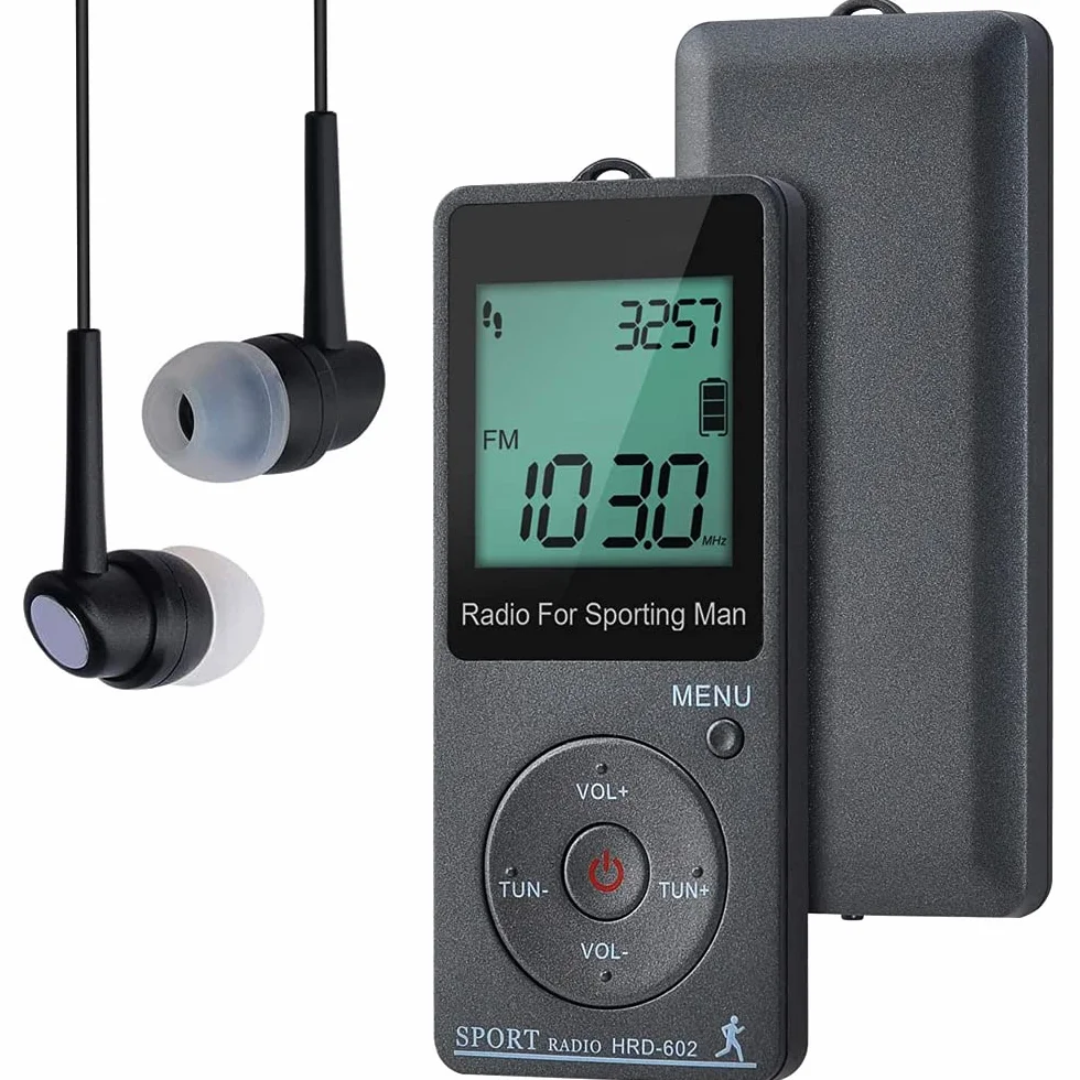 Radio Portátil AM FM de Bolsillo con Pantalla Digital LCD, Recargable USB, Preajuste, Temporizador, Reloj Despertador