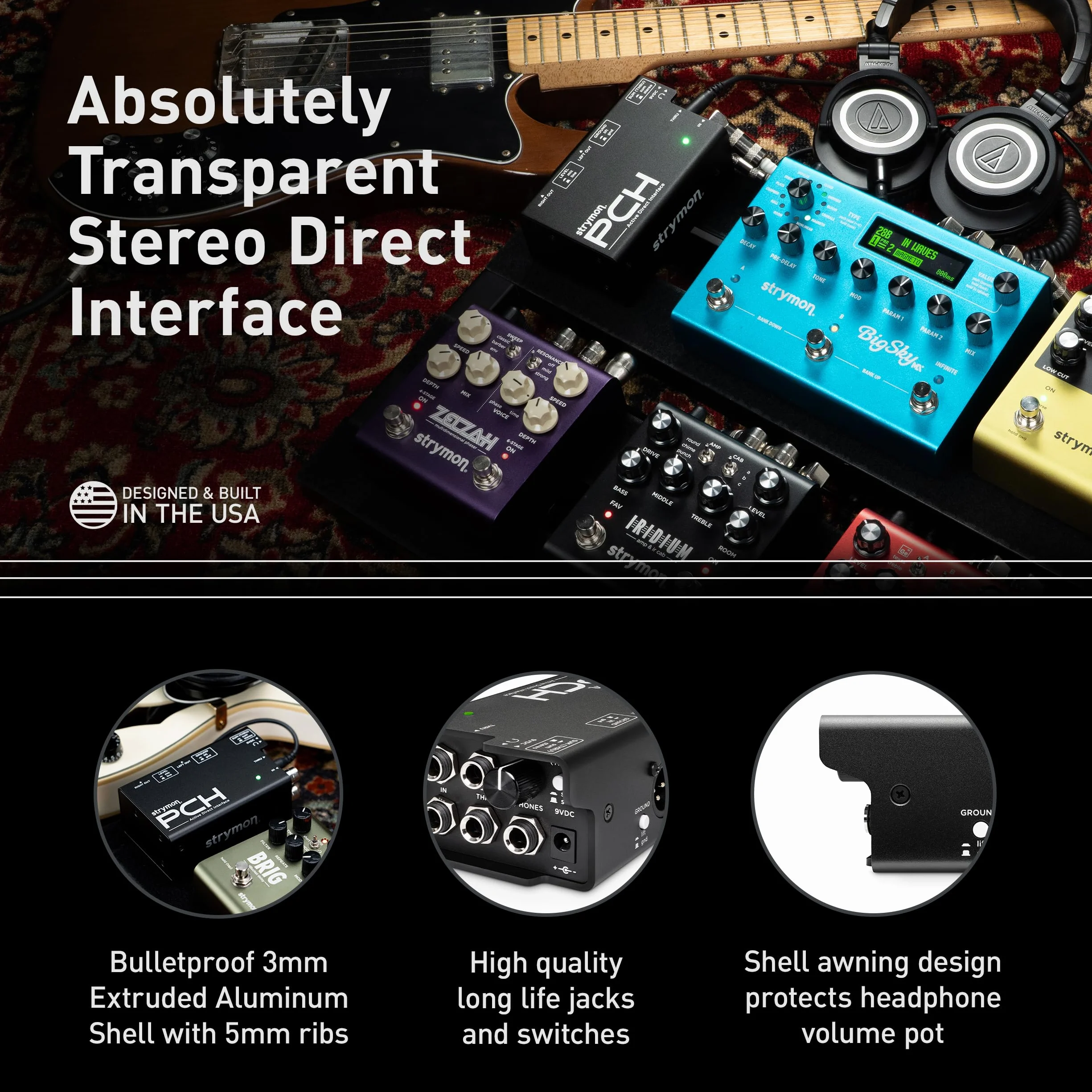 Strymon PCH - Caja DI de interfaz directa activa estéreo con amplificador de auriculares de estudio para guitarra, pedaleras, sintetizador, teclado