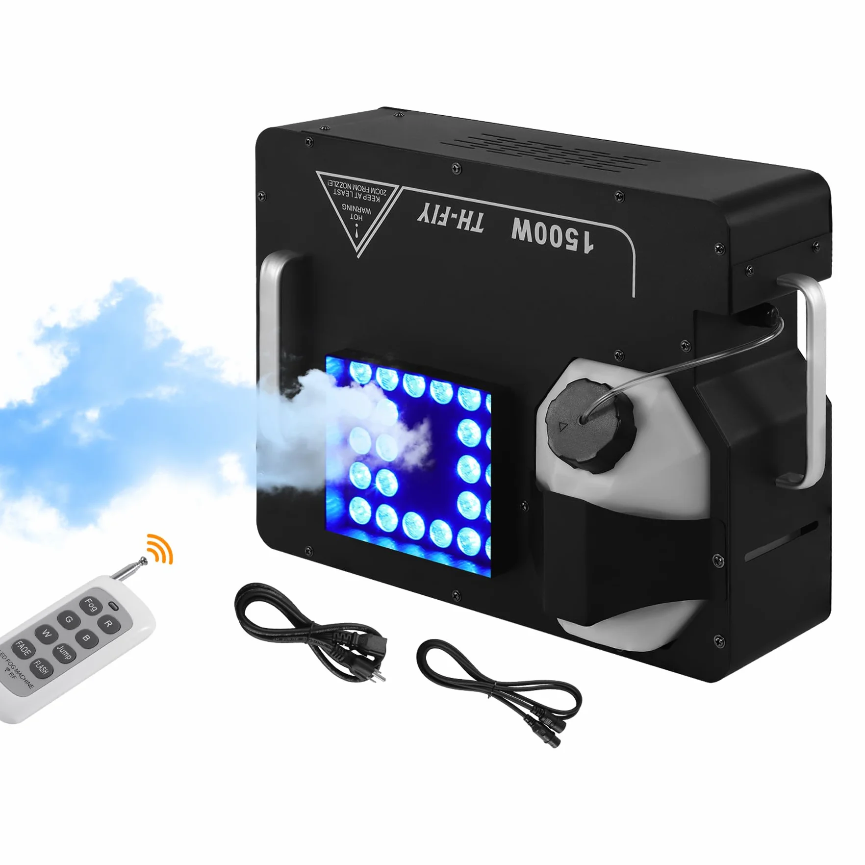 Ridgeyard Máquina de niebla, 1500W máquinas de humo con mando a distancia inalámbrico y luz led con 16 colores, adecuada para DJ, discoteca, fiesta, Halloween, Navidad, bodas y actuaciones en