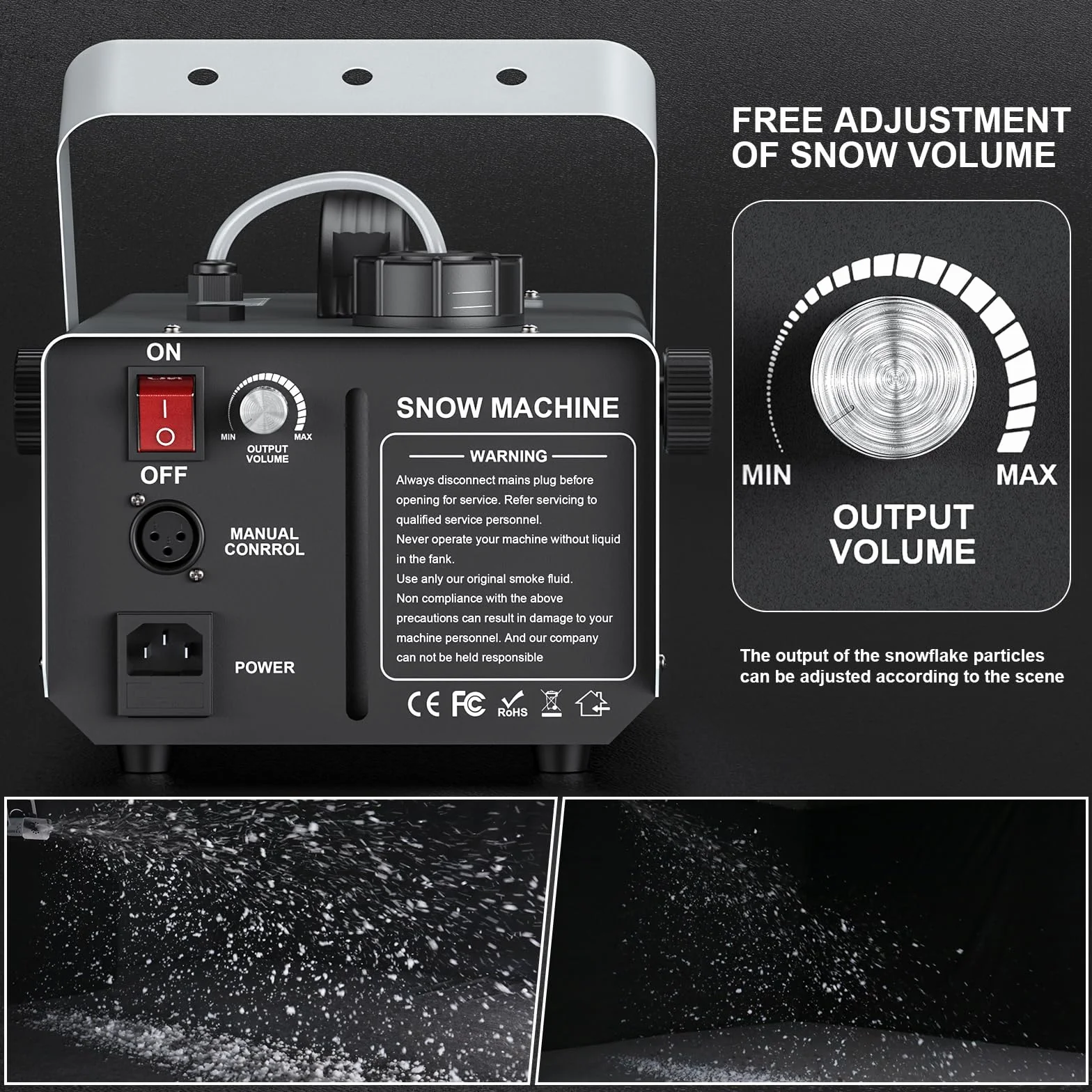 Máquina de Nieve de 1200 W con Luces LED RGB, Máquina de Nieve Control Remoto, para Halloween, Navidad, Bodas, Fiestas, Escenarios de DJ