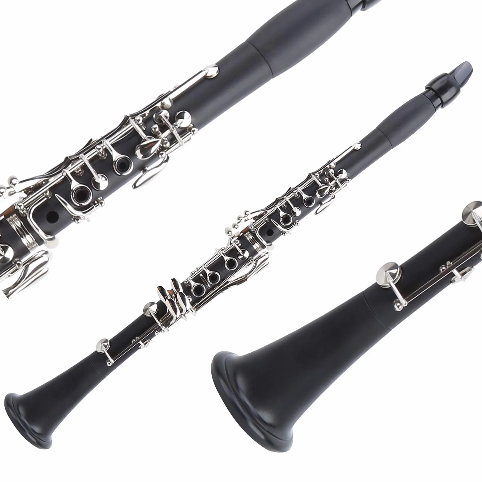Juego de clarinete, instrumento musical de examen de grado para principiantes de clarinete Bb Key con estuche rígido de 10 cañas y kit de limpieza para clarinete,