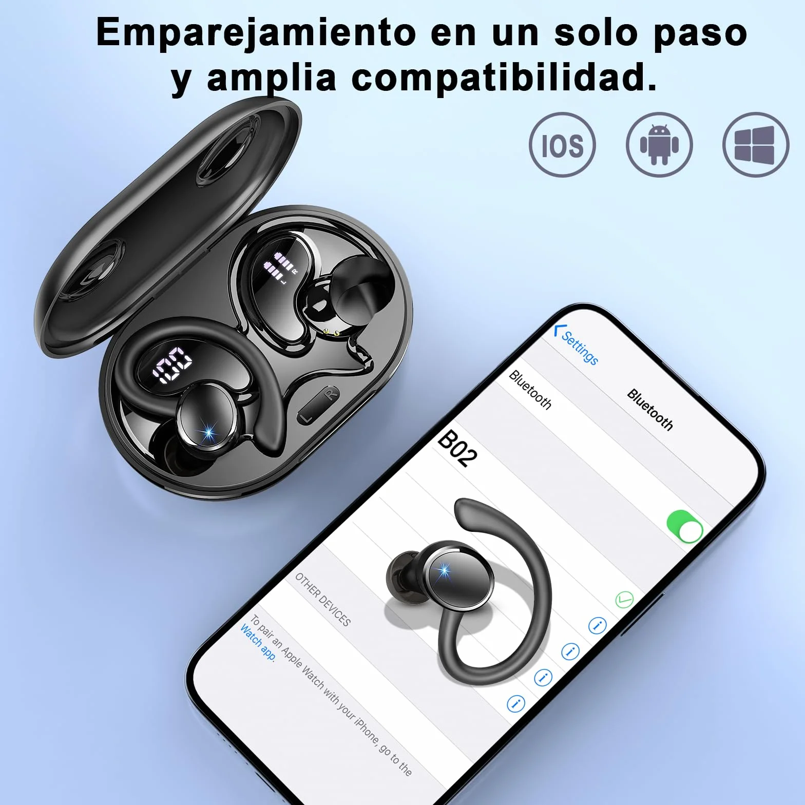 2026 Nueva Auriculares Inalambricos Deportivos, Auriculares Bluetooth 5.4 HiFi Estéreo con 4 HD Mic, 50H Cascos Inalambricos Bluetooth con Cancelacion Ruido ENC, Pantalla LED/IP7 Impermeable Cascos