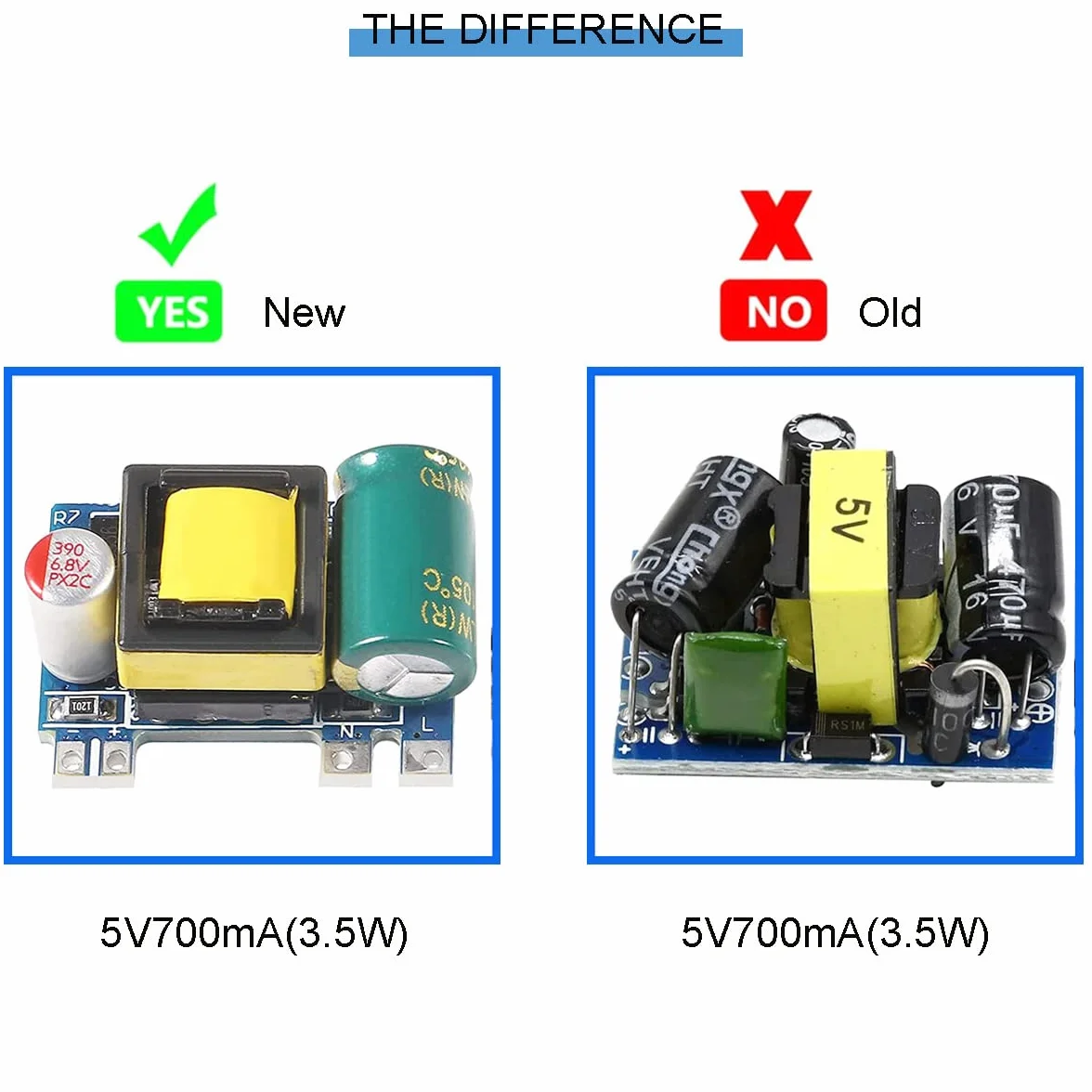 5 piezas AC-DC 5V 700mA 3.5W Módulo Buck Módulo de fuente de alimentación conmutada aislada Regulador Buck 220V a 5V Convertidor con cable rojo y negro
