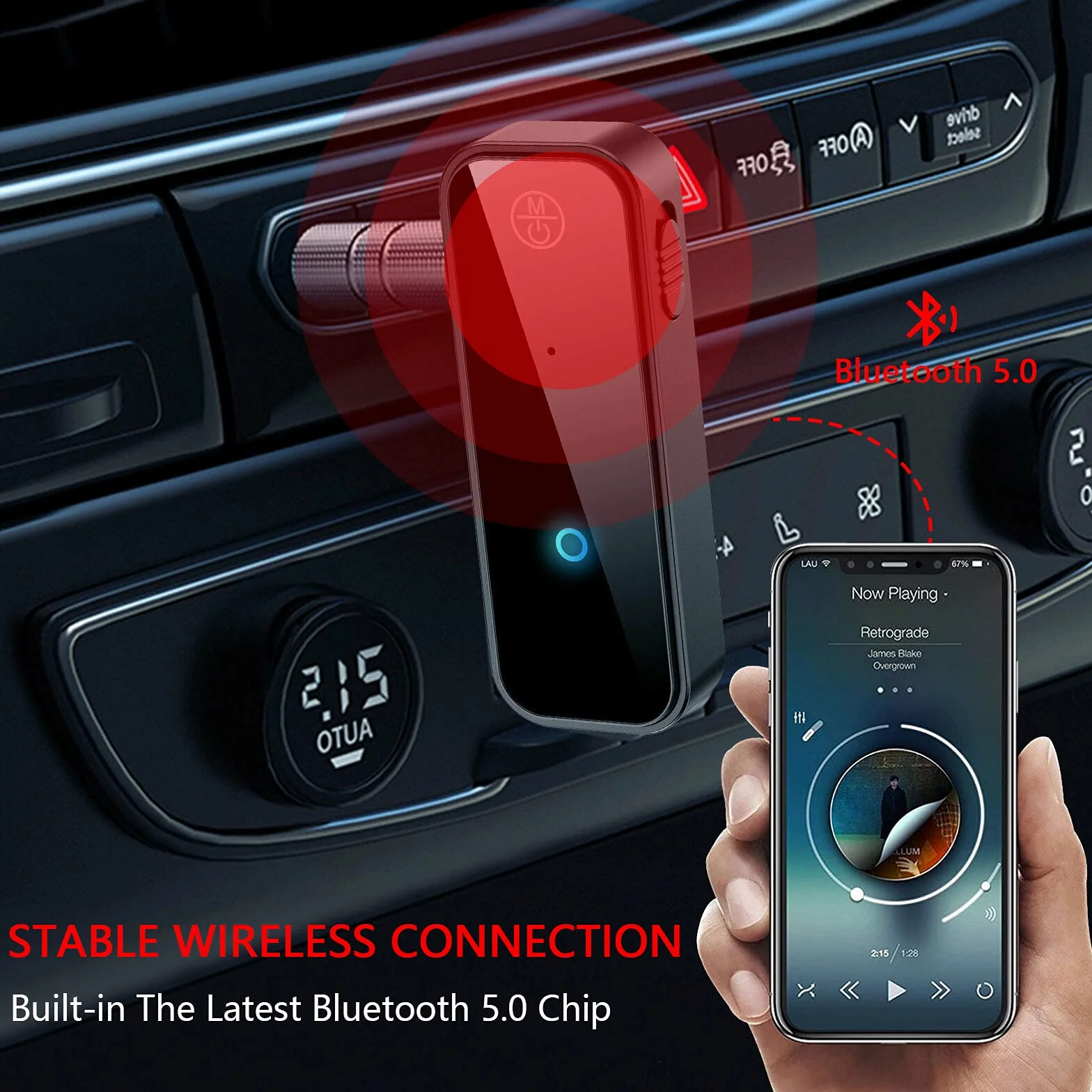 Bluetooth 5.0 Receptor Adaptador Coche Audio 3 en 1 Jack 3.5mm Transmisor Aux Reducción de Ruido para TV Altavoces PC