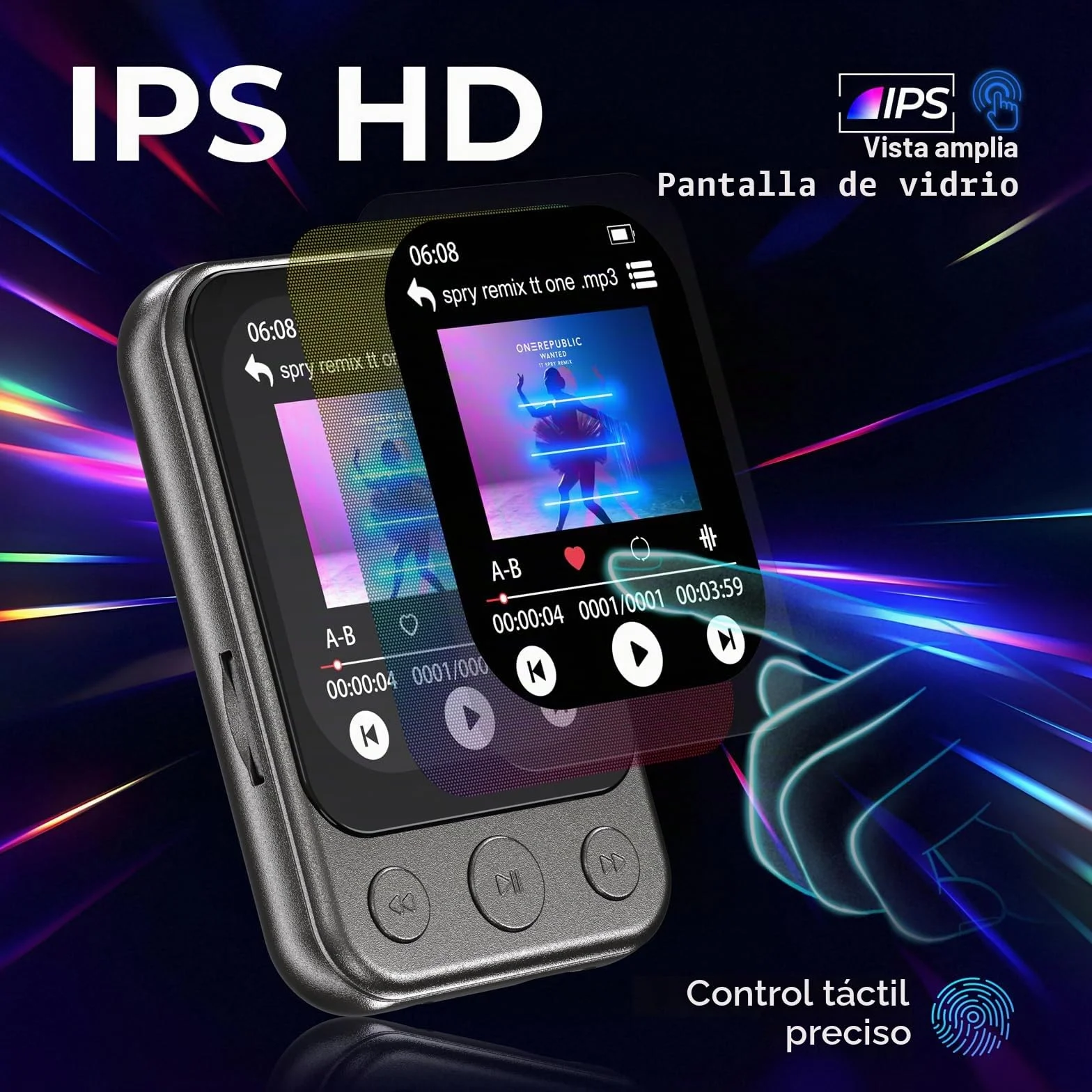64GB Reproductor MP3 Bluetooth 5.3 con Clip y Altavoz, Reproductor de Música Deportivo con Pantalla Táctil y Botones, Control de Volumen Independiente, Radio FM, Ampliable hasta 128GB