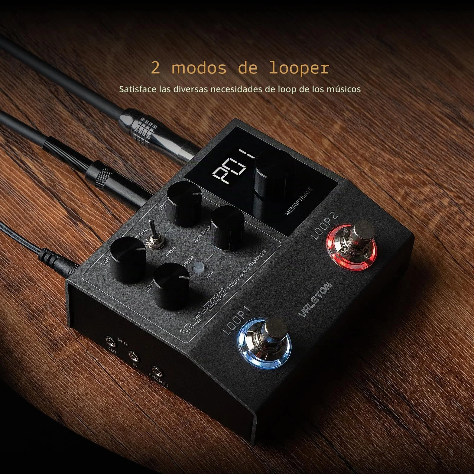 VALETON Pedal Looper Doble Pista Estéreo 99 Espacios de almacenamiento de proyectos Soporte de software Looper para guitarra, bajo, teclado, voz Batería VLP-200