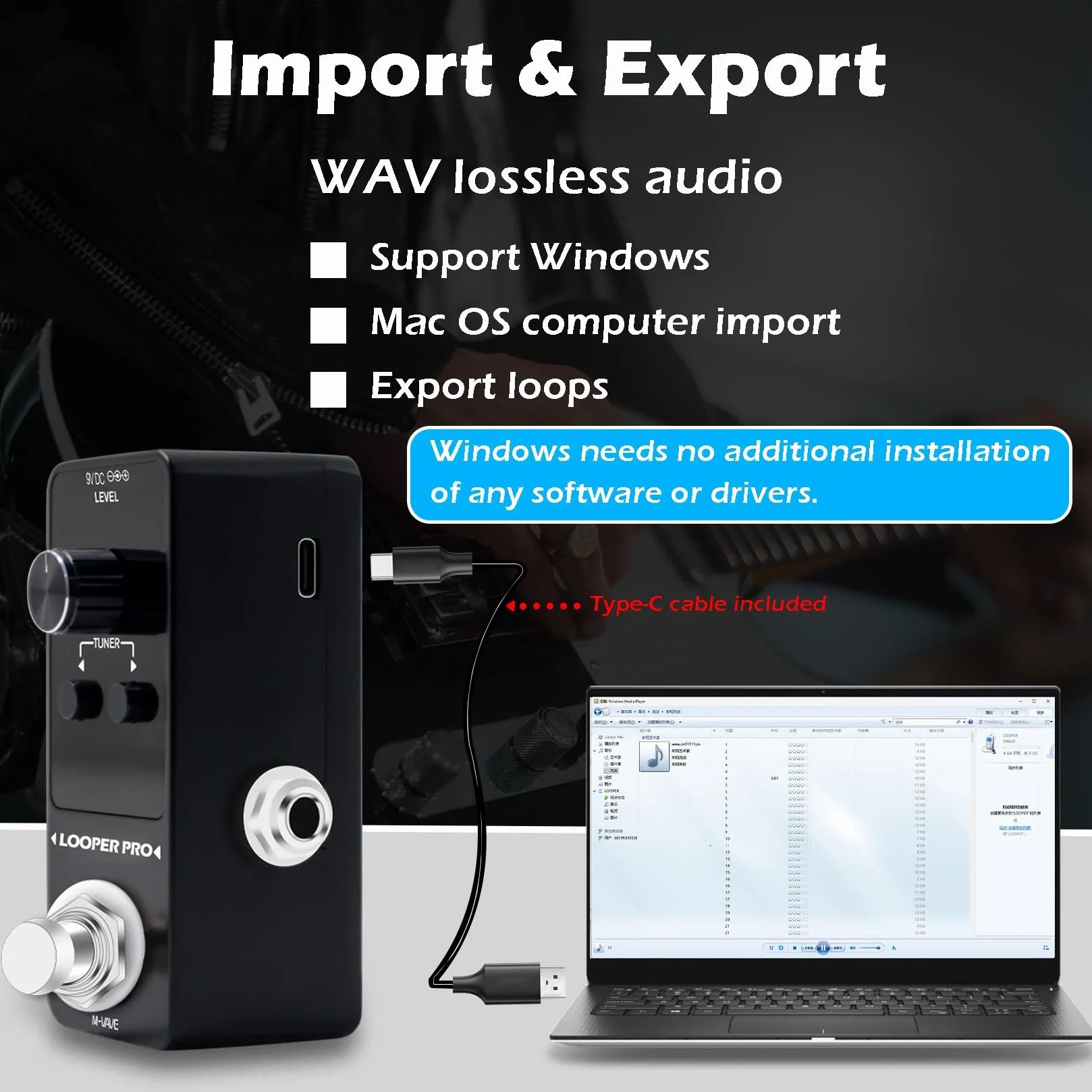 M-VAVE Loop Pedal Pro - 40 minutos de tiempo de bucle, 9 bucles, pedal profesional de guitarra con afinador para guitarra eléctrica, bucle de un solo paso, overdubs ilimitados, deshacer y rehacer
