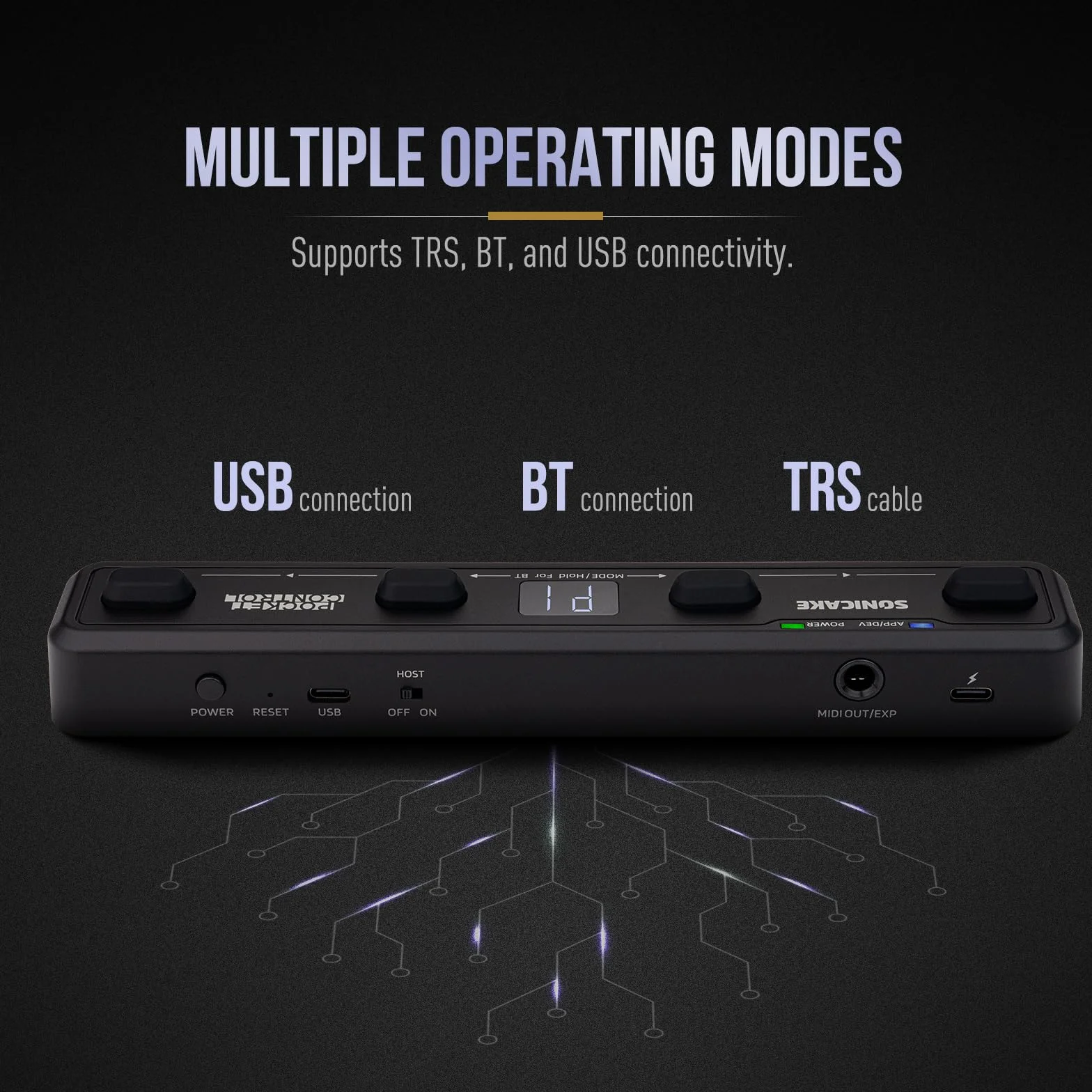 SONICAKE Controlador MIDI Inalámbrico Pedal de Efectos con 4 Botones y App BT Pocket Control (Negro)